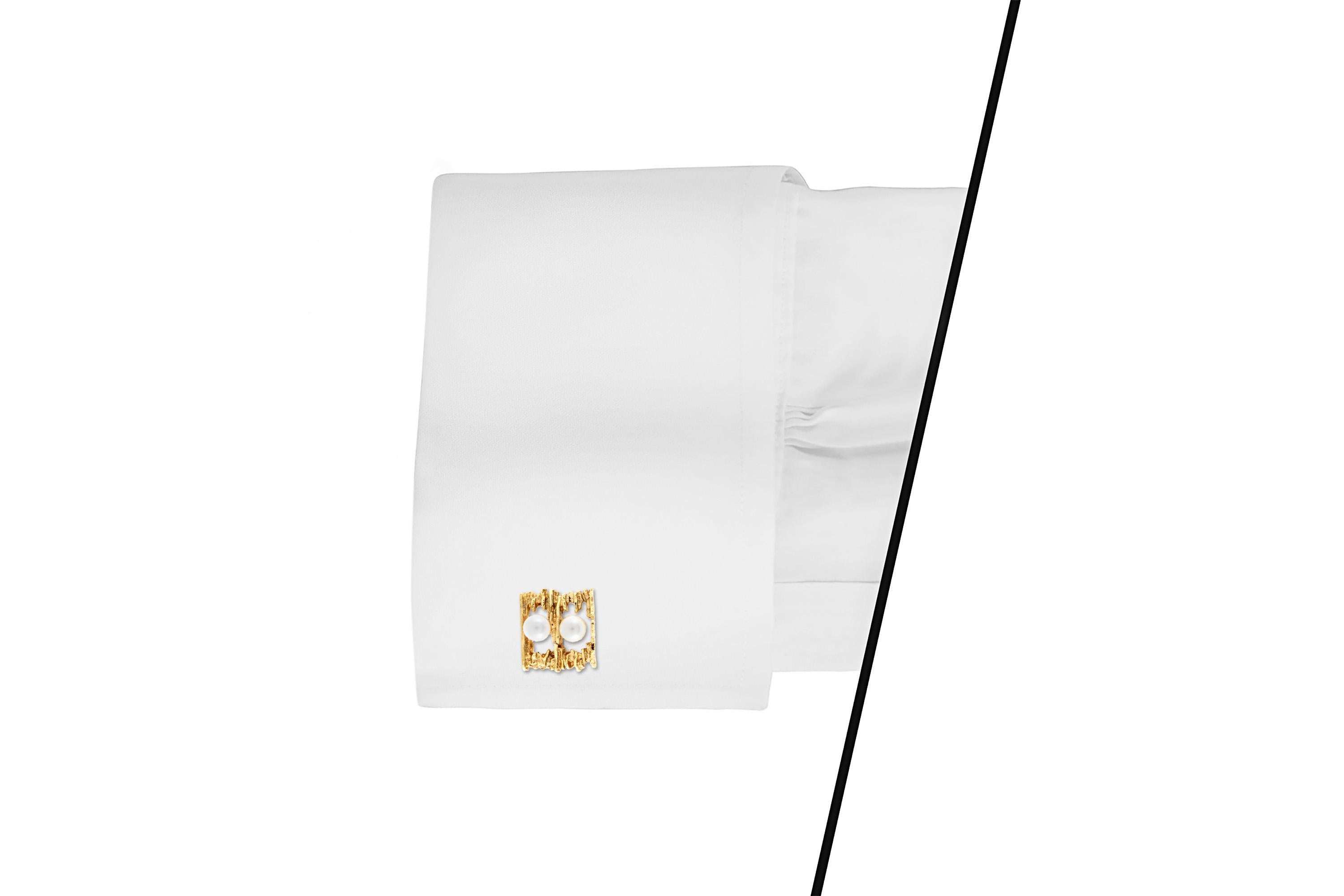 Women's or Men's Boulder Wall Gold Cufflinks with Pearls