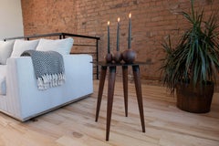 Contemporary Candle Holder, Boule #1, Carved Walnut and Brass by Nadine Hajjar