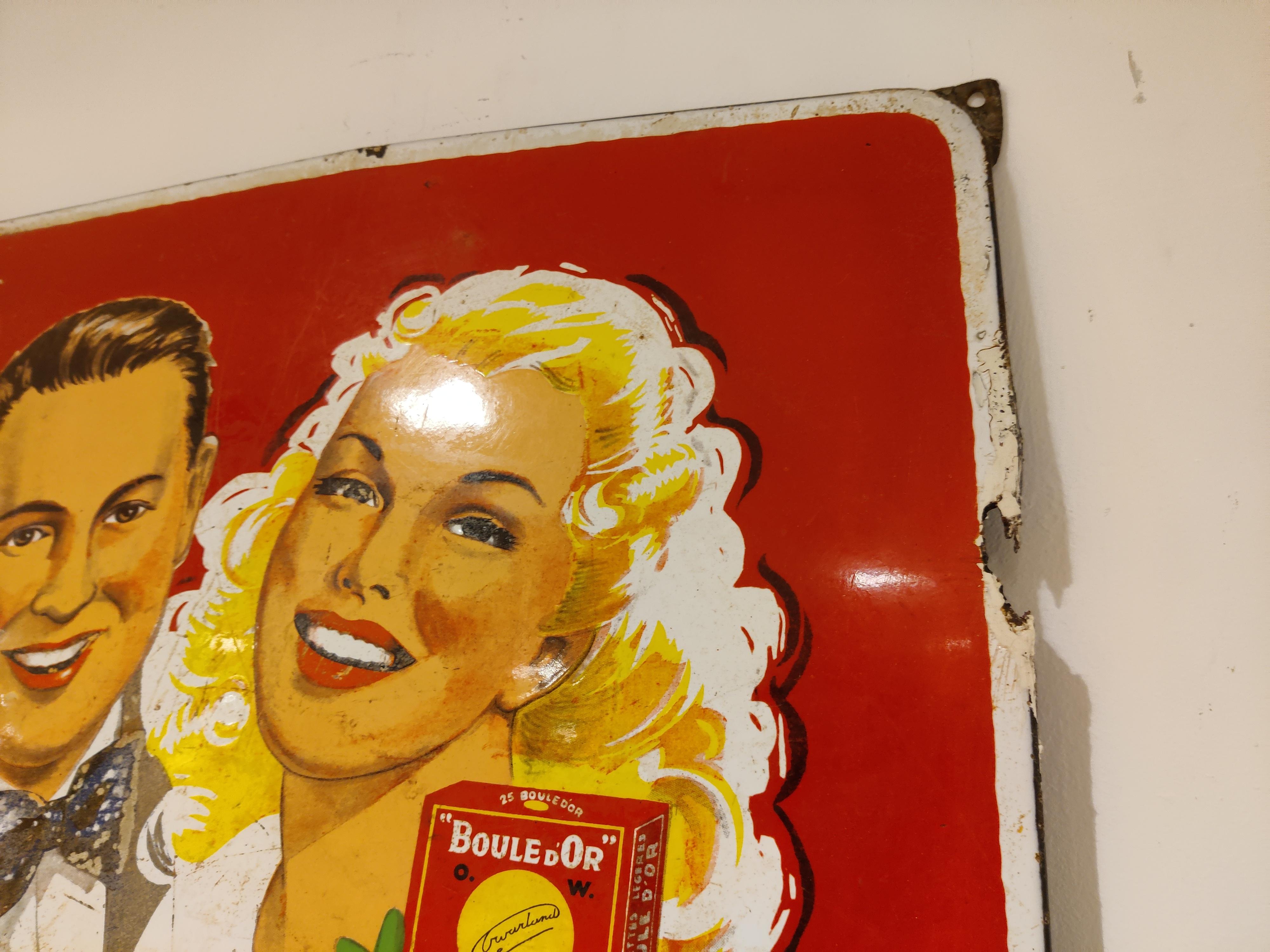 Boule D'or Enamel Sign, 1953, Vintage Advertising In Good Condition In HEVERLEE, BE