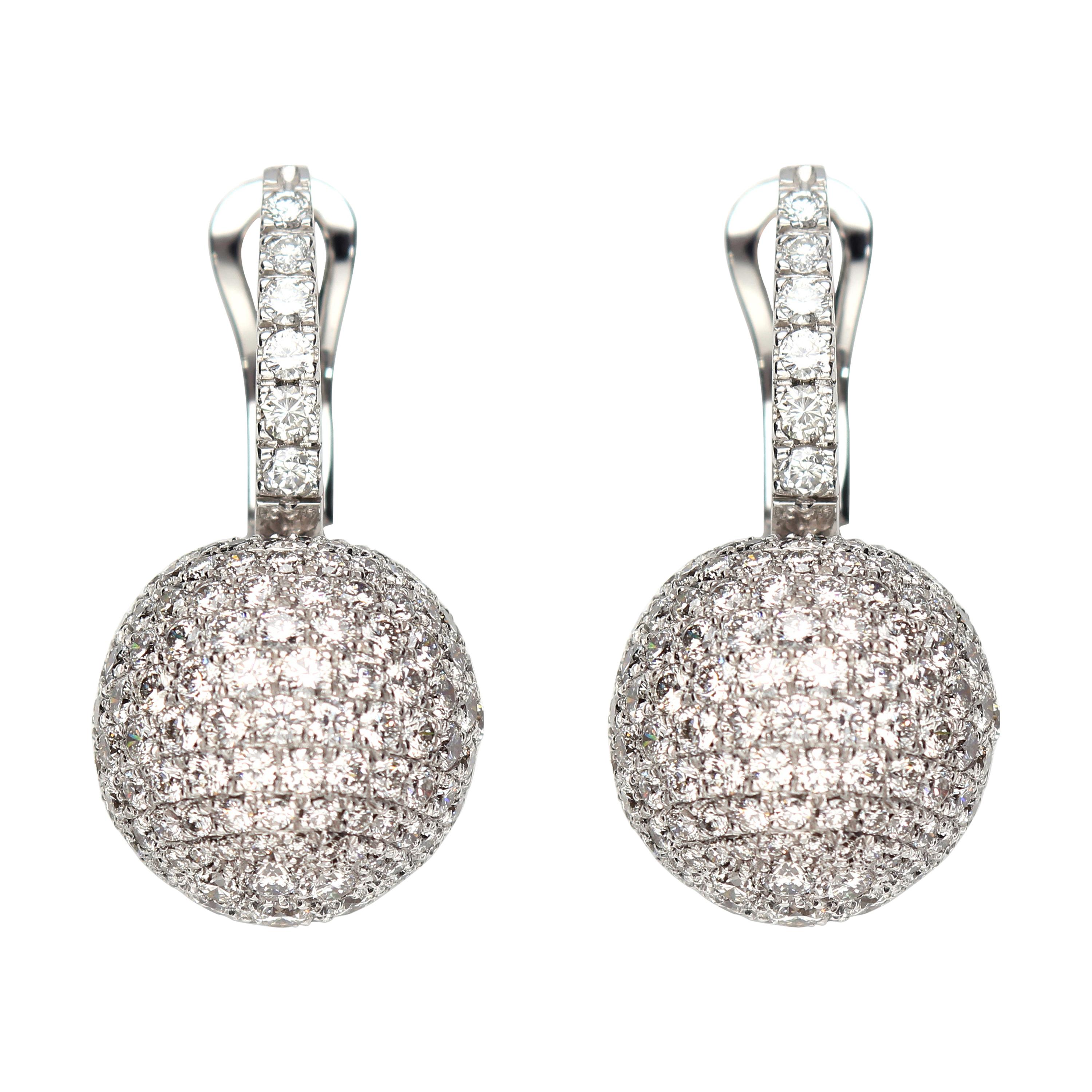 Diamonds ct 13.00 Contemporary ball earrings, in 18 Kt gold. Handcraft in Italy. For Sale