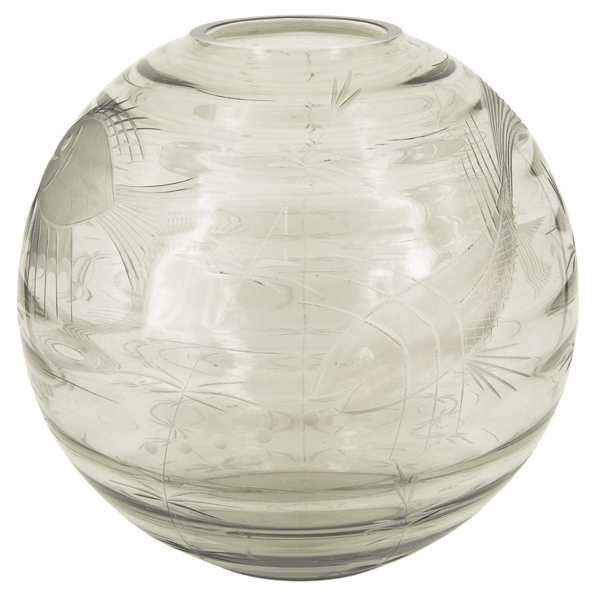 Boule en verre de Murano gravée de motifs marins, S.A.L.I.R. années 1930 en vente