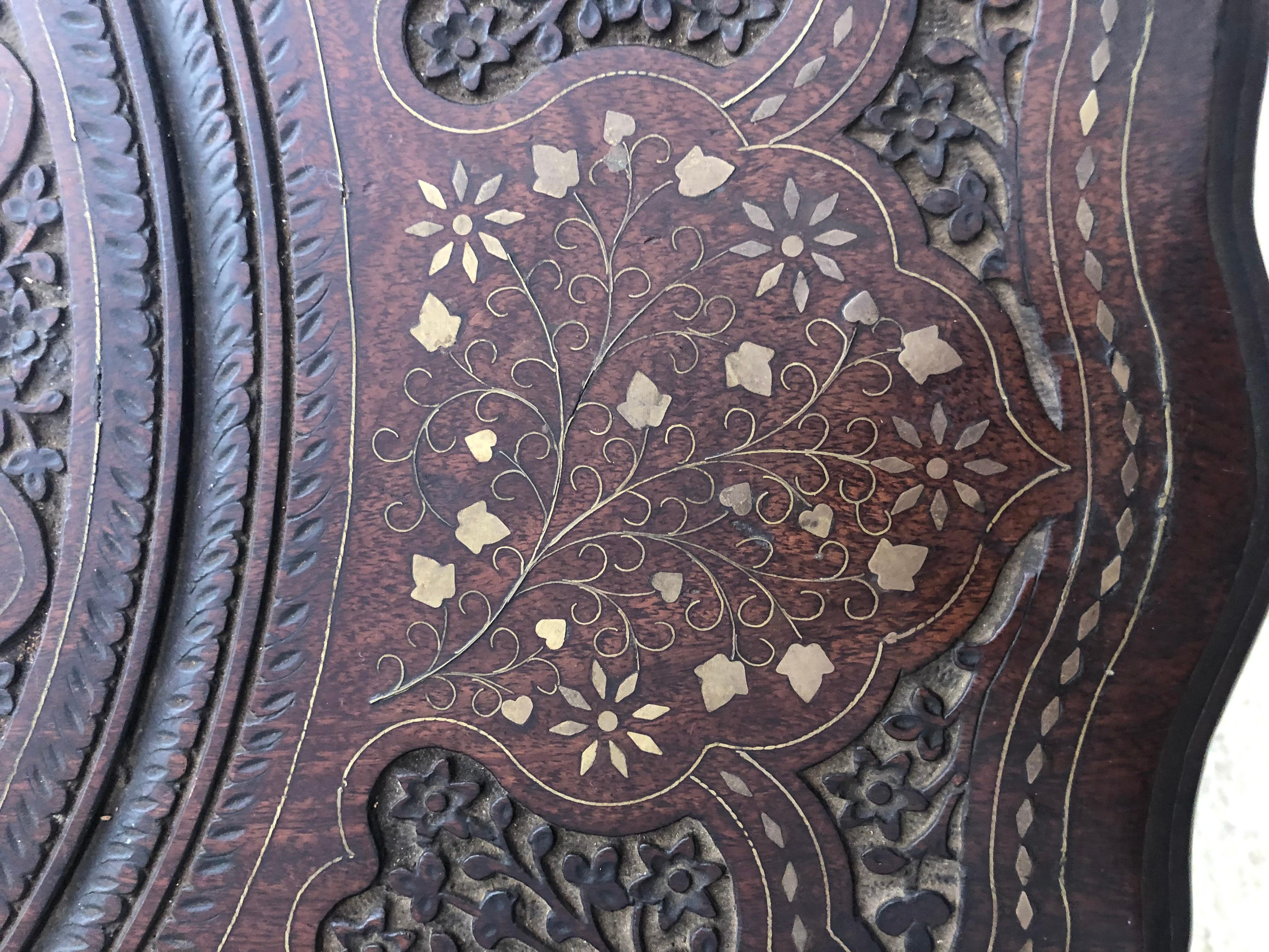 Boule Inlaid Centre, End, Lamp or Card Table, Wood Hand Carved and Brass Inlay 7