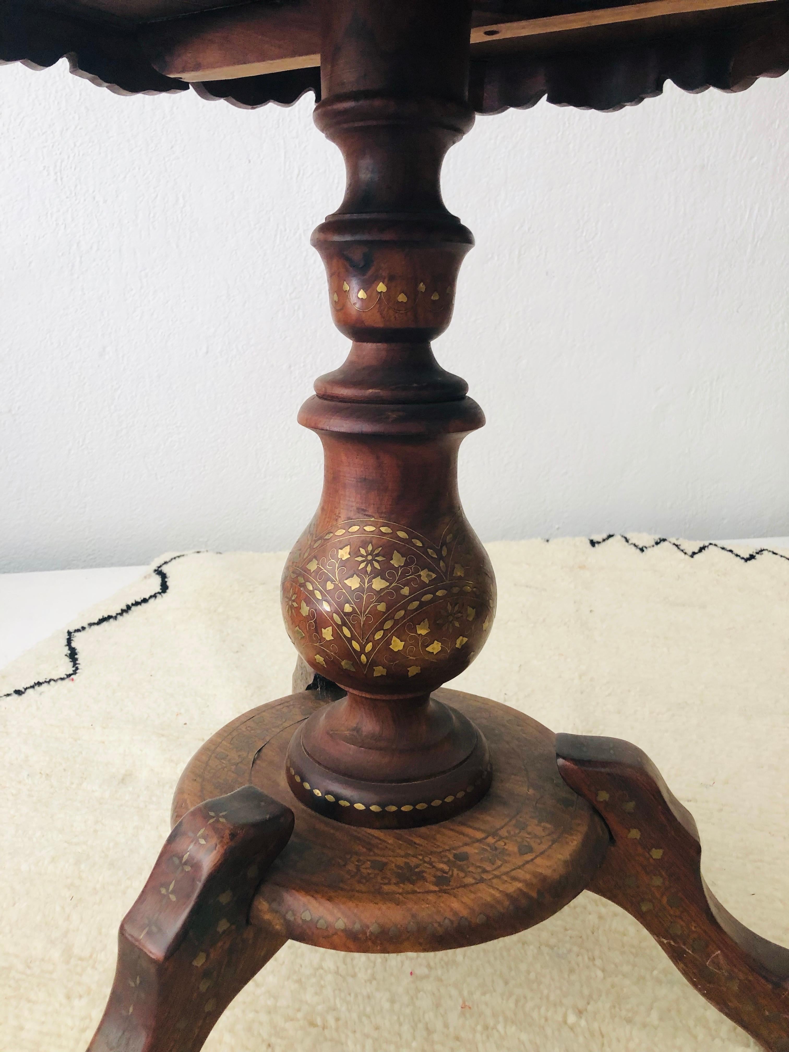 Unknown Boule Inlaid Centre, End, Lamp or Card Table, Wood Hand Carved and Brass Inlay