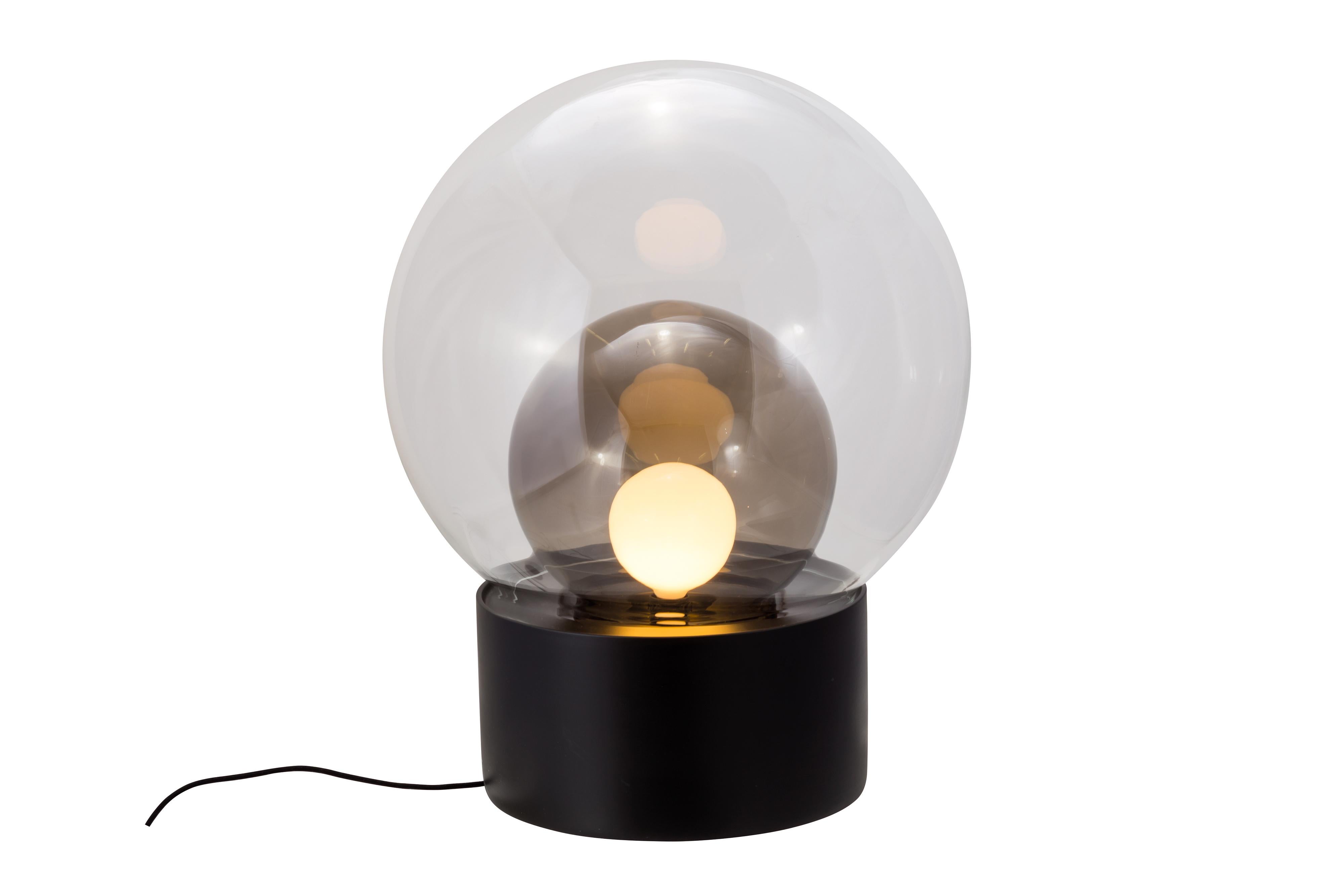 German Boule Medium Smoky Grey Opal White Black Floor Lamp by Pulpo For Sale