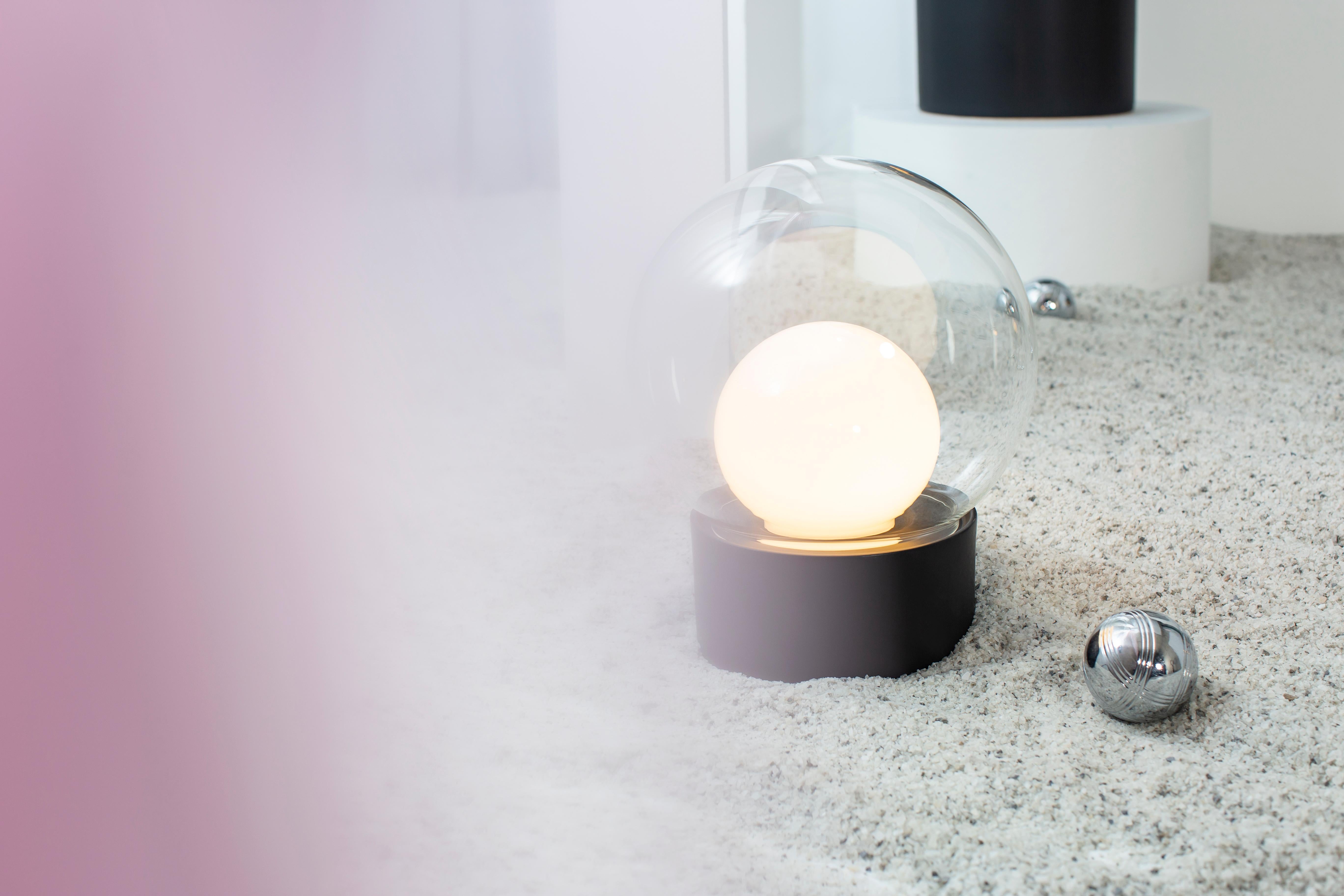 Boule Small Smoky Grey Opal White Black Table Lamp by Pulpo 4