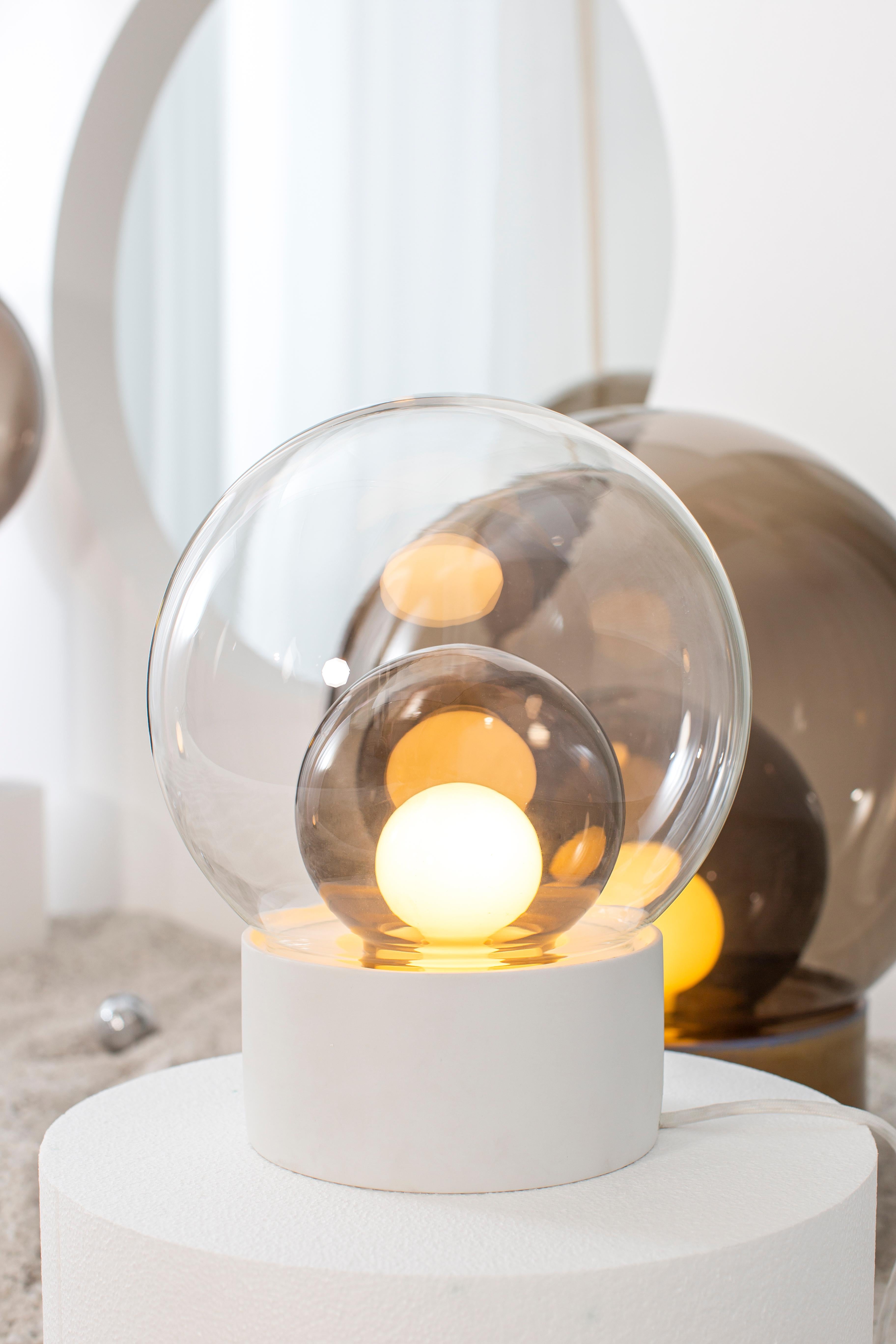 Boule Small Smoky Grey Opal White Table Lamp by Pulpo 5