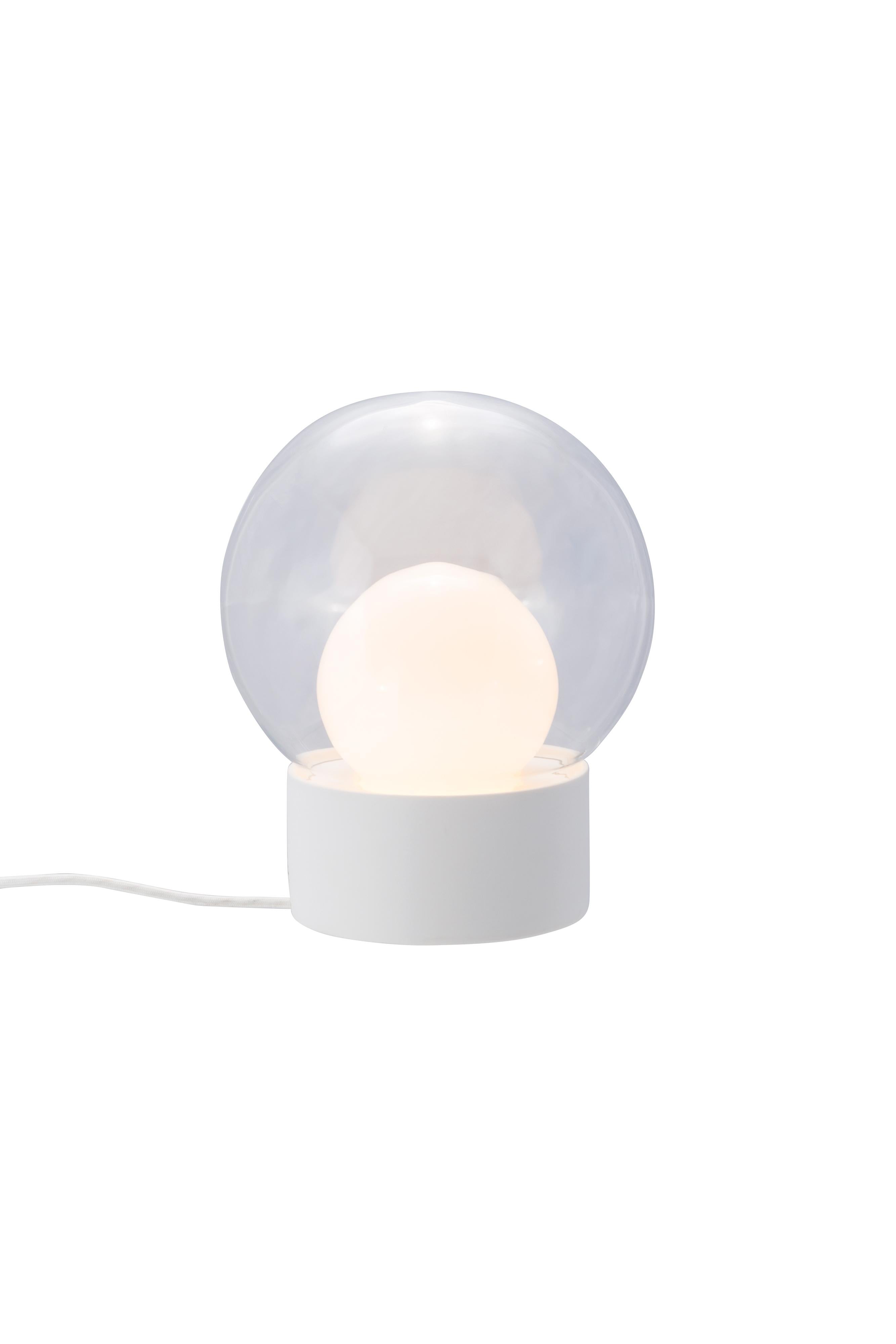 German Boule Small Smoky Grey Opal White Table Lamp by Pulpo