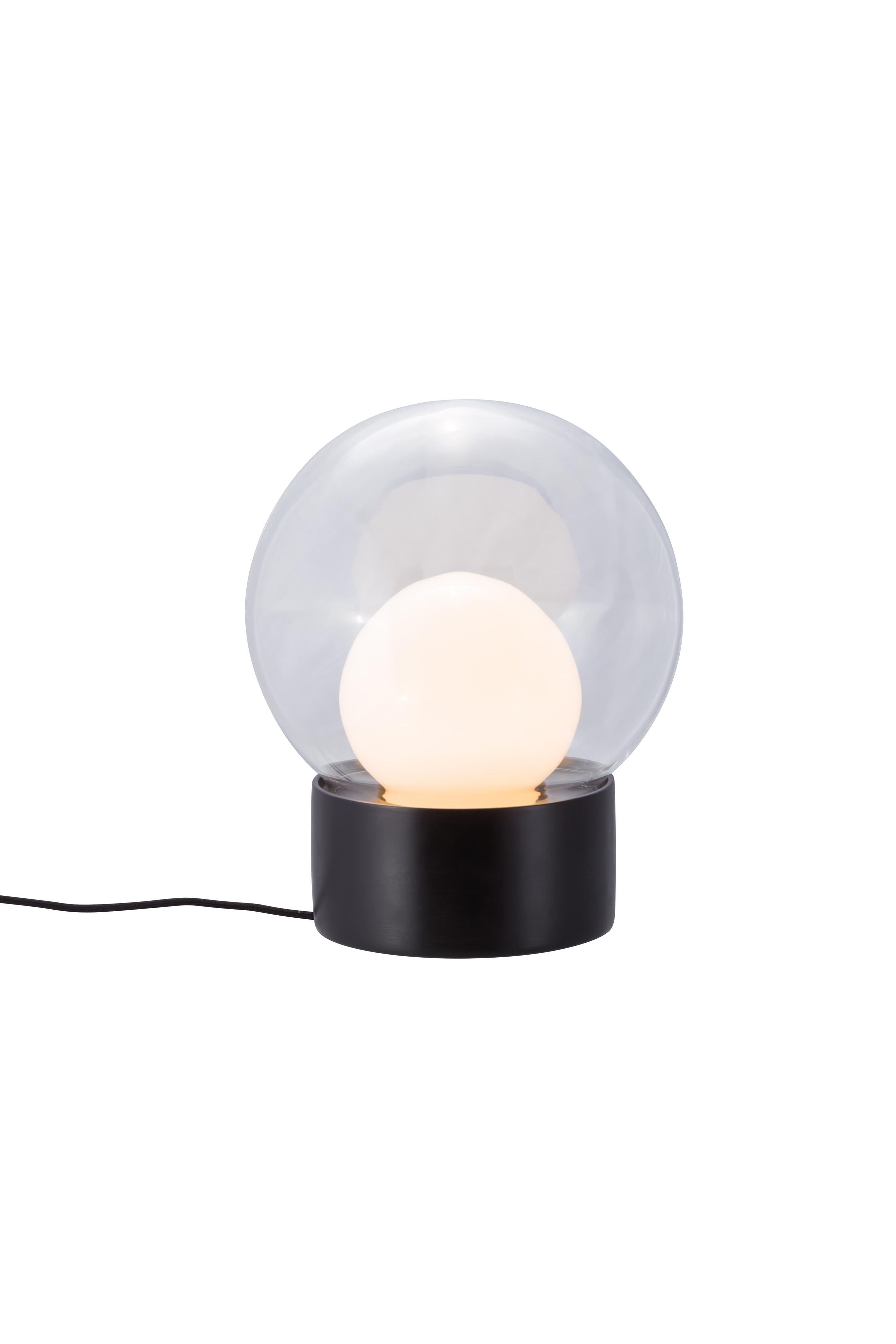 German Boule Small Transparent Smoky Grey Black Table Lamp by Pulpo