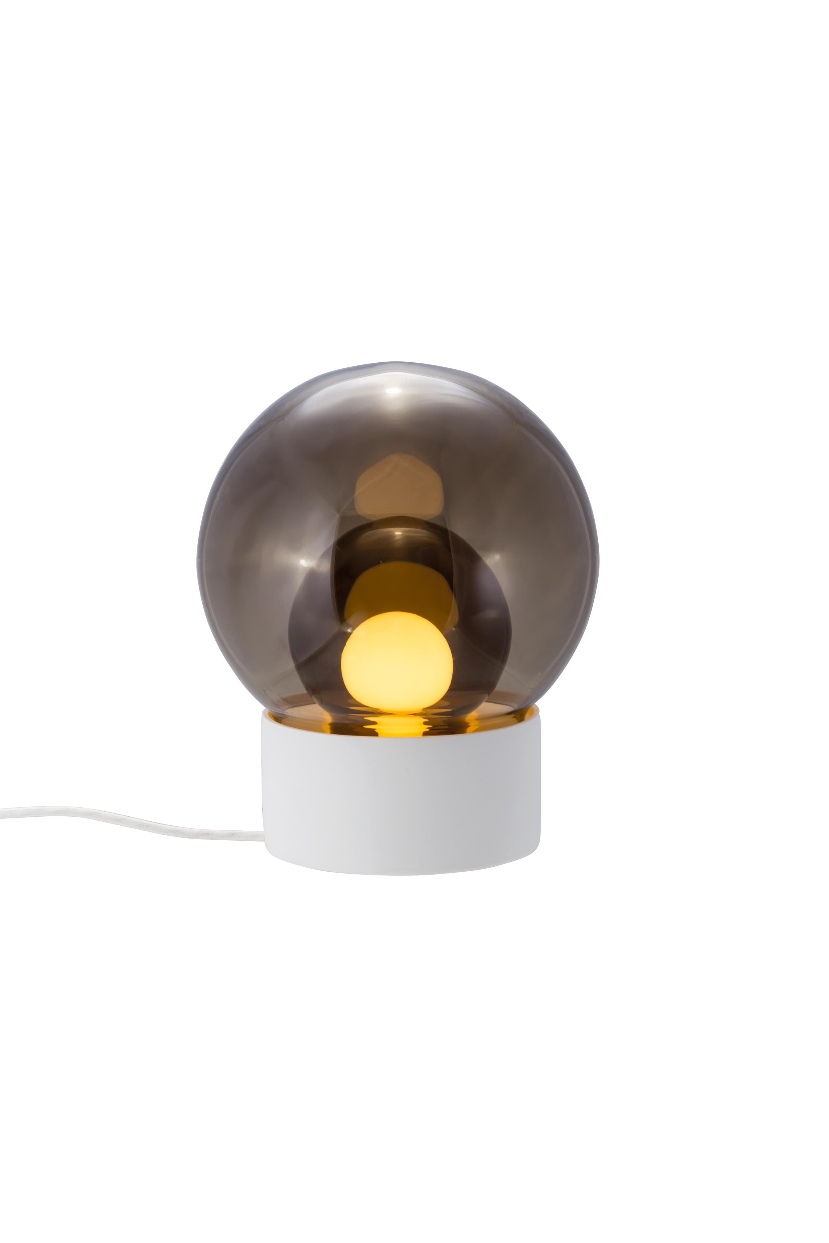 Contemporary Boule Small Transparent Smoky Grey Black Table Lamp by Pulpo