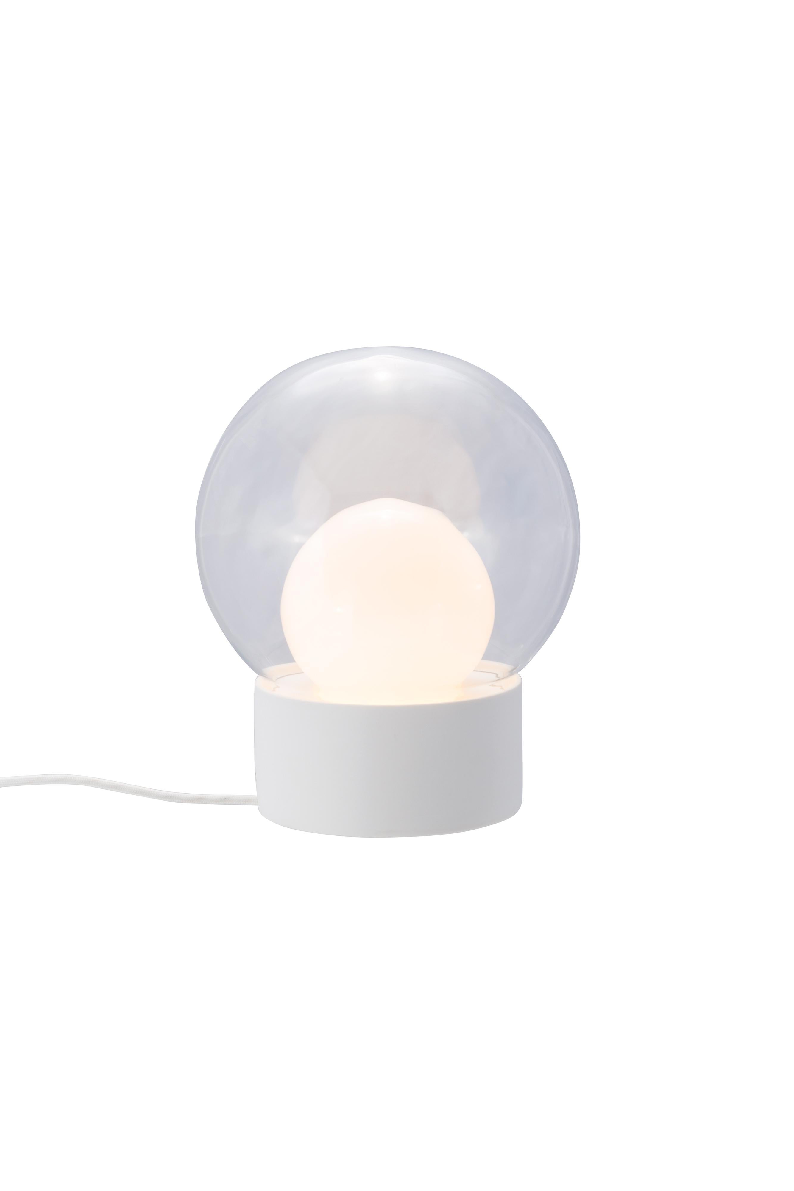 German Boule Small Transparent Smoky Grey White Table Lamp by Pulpo