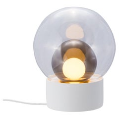 Boule Small Transparent Smoky Grey White Table Lamp by Pulpo