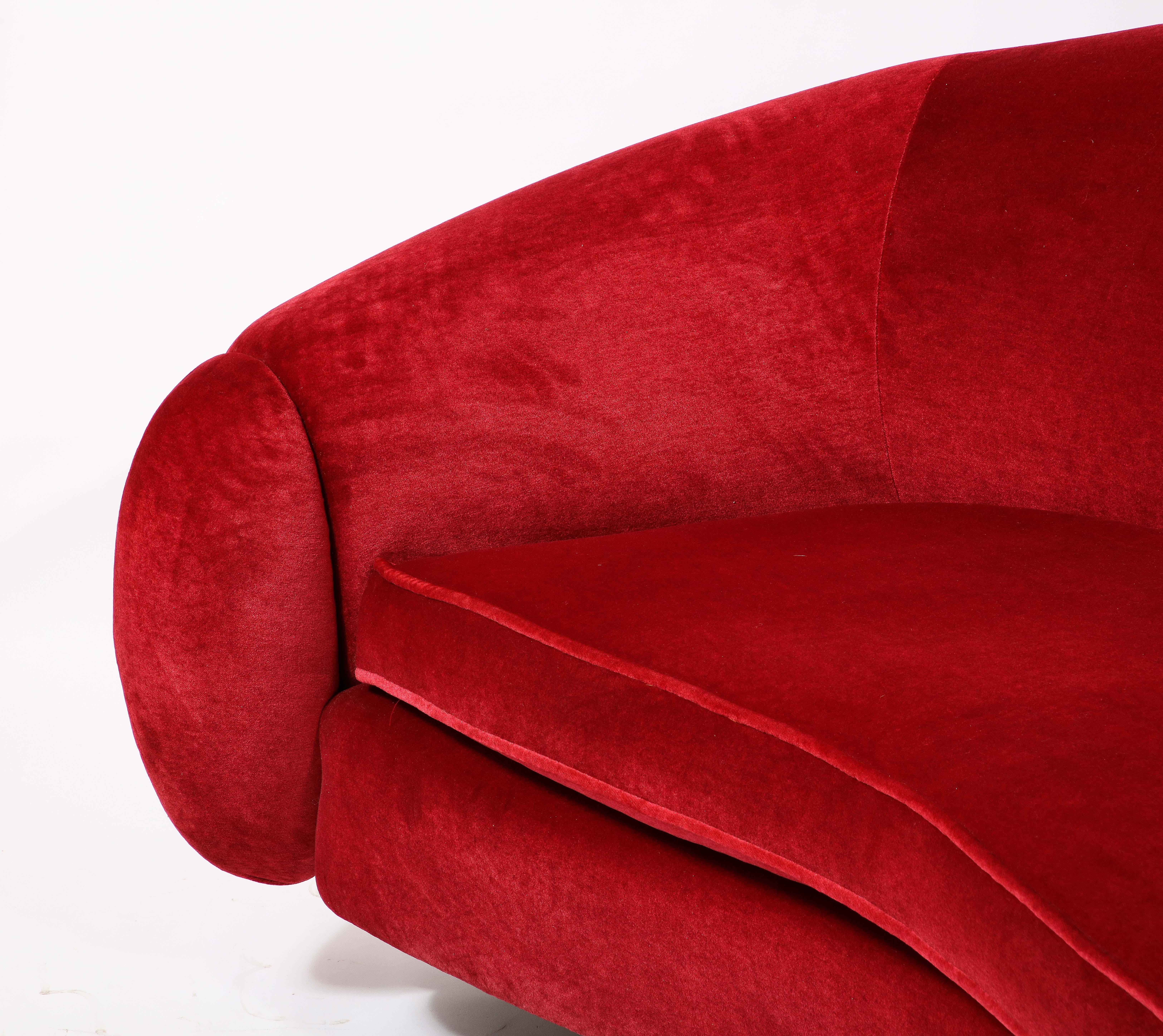 Jean Royère Style Boule Sofa  in Red Mohair, France 1980's 4