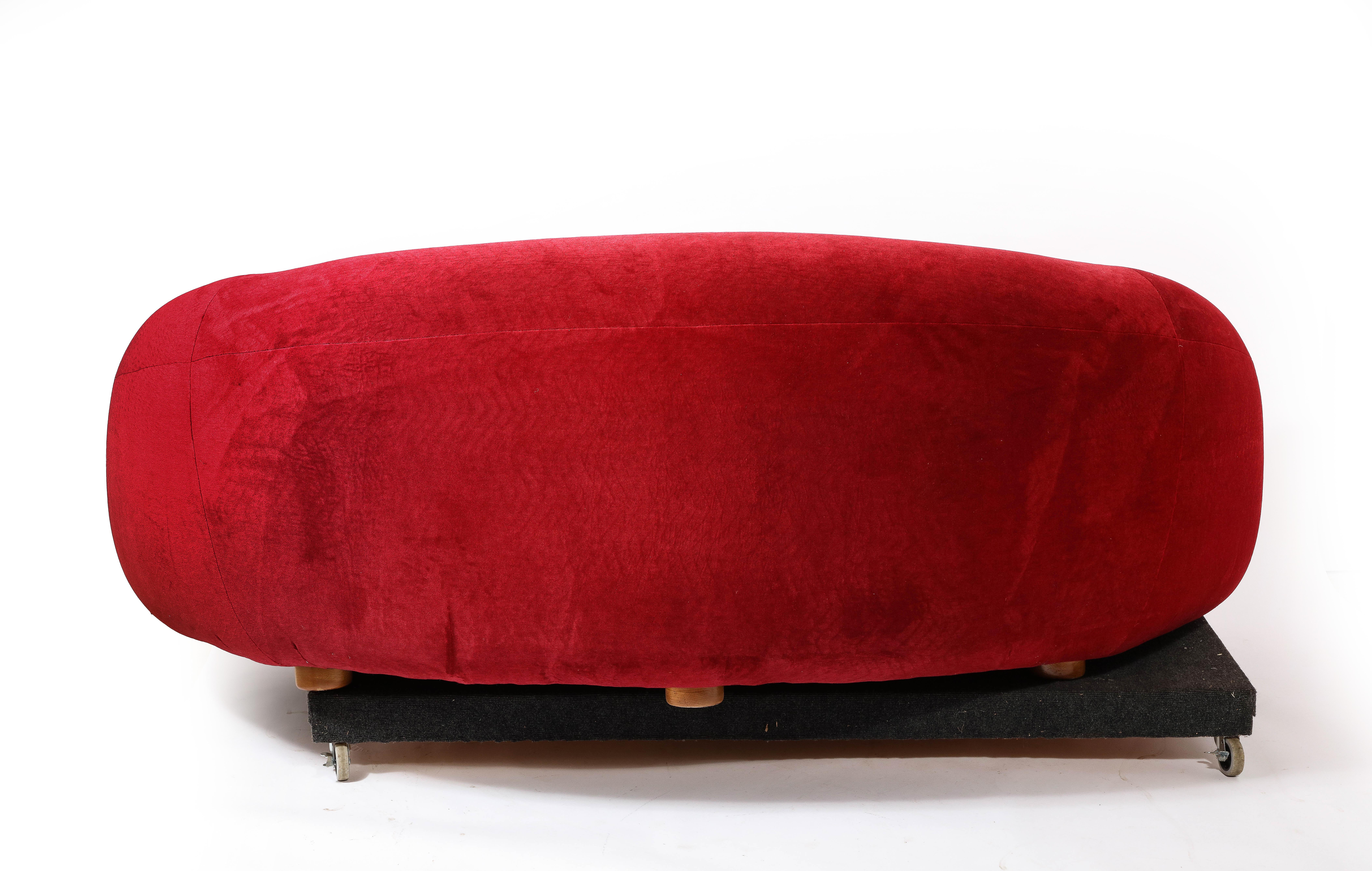 Jean Royère Style Boule Sofa  in Red Mohair, France 1980's 5