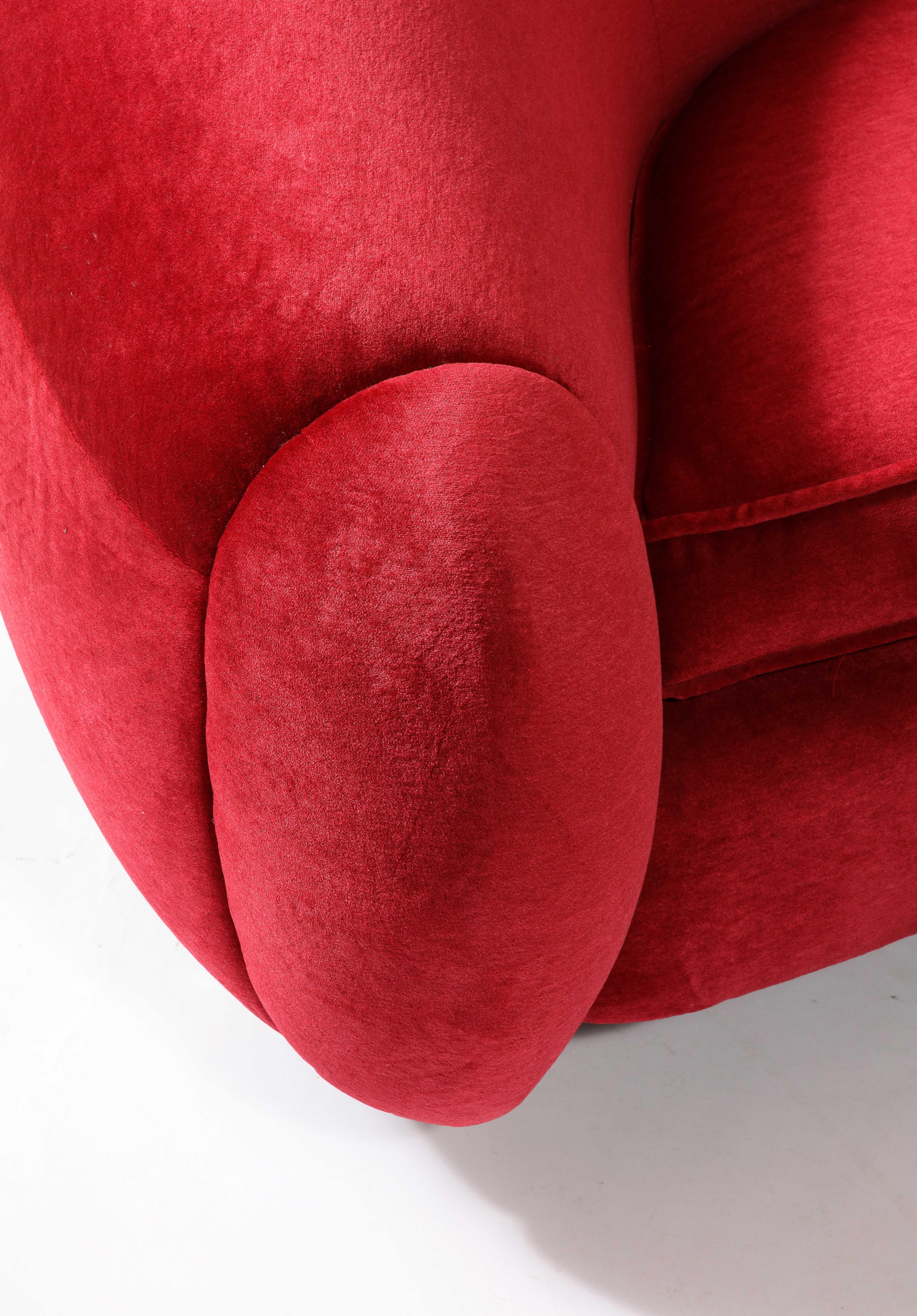 French Jean Royère Style Boule Sofa  in Red Mohair, France 1980's