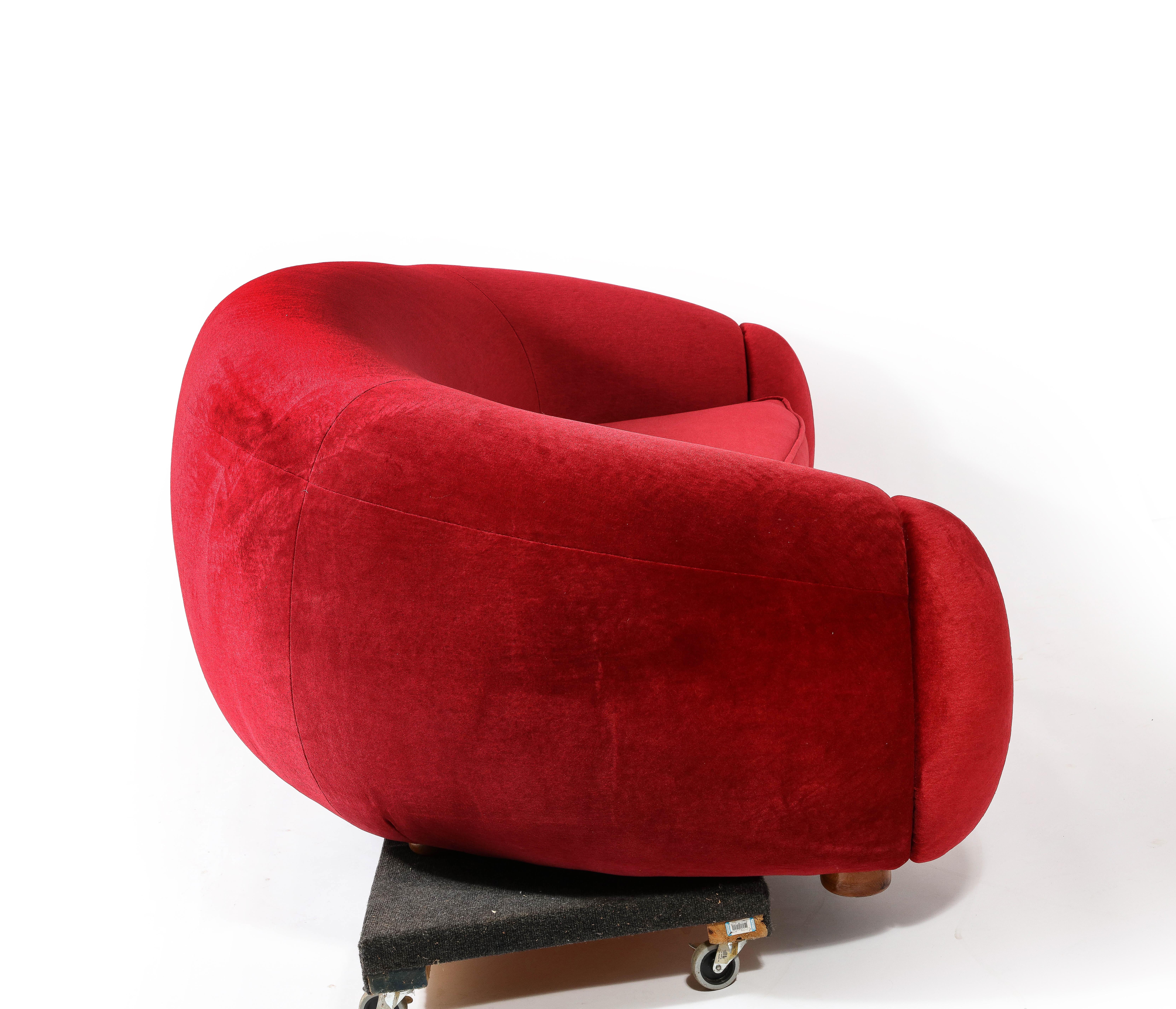 Jean Royère Style Boule Sofa  in Red Mohair, France 1980's In Good Condition In New York, NY