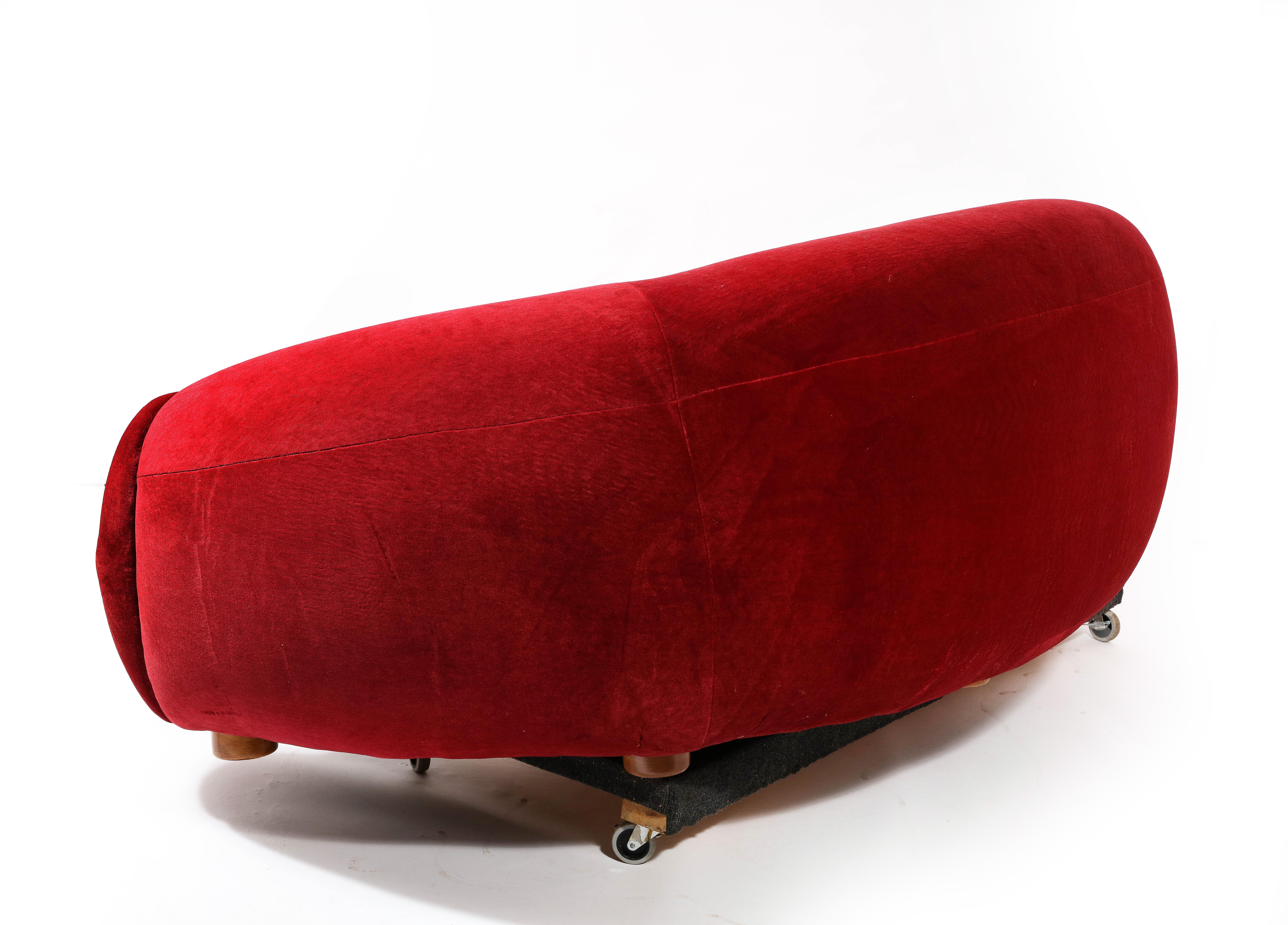 20th Century Jean Royère Style Boule Sofa  in Red Mohair, France 1980's