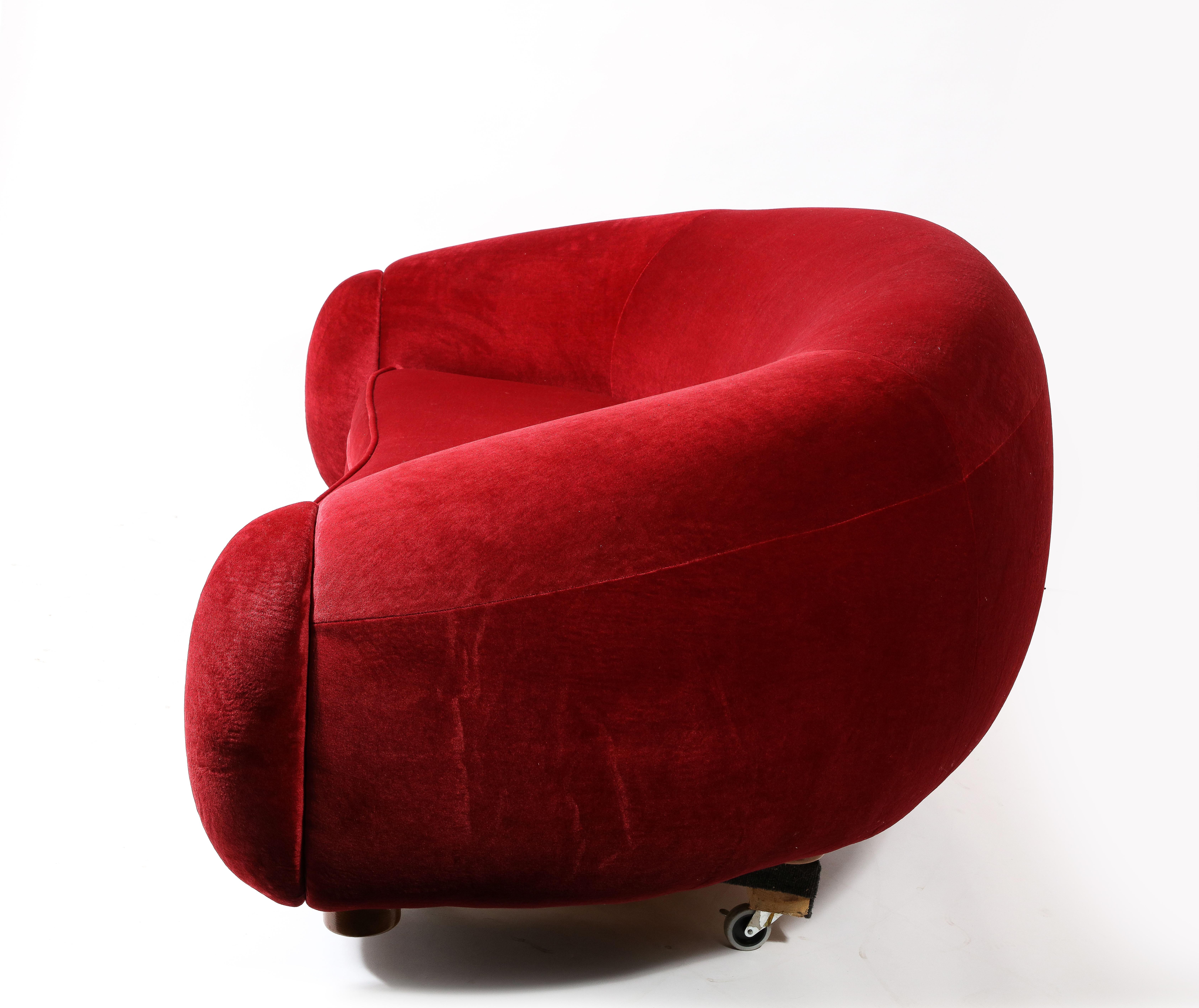 Jean Royère Style Boule Sofa  in Red Mohair, France 1980's 1