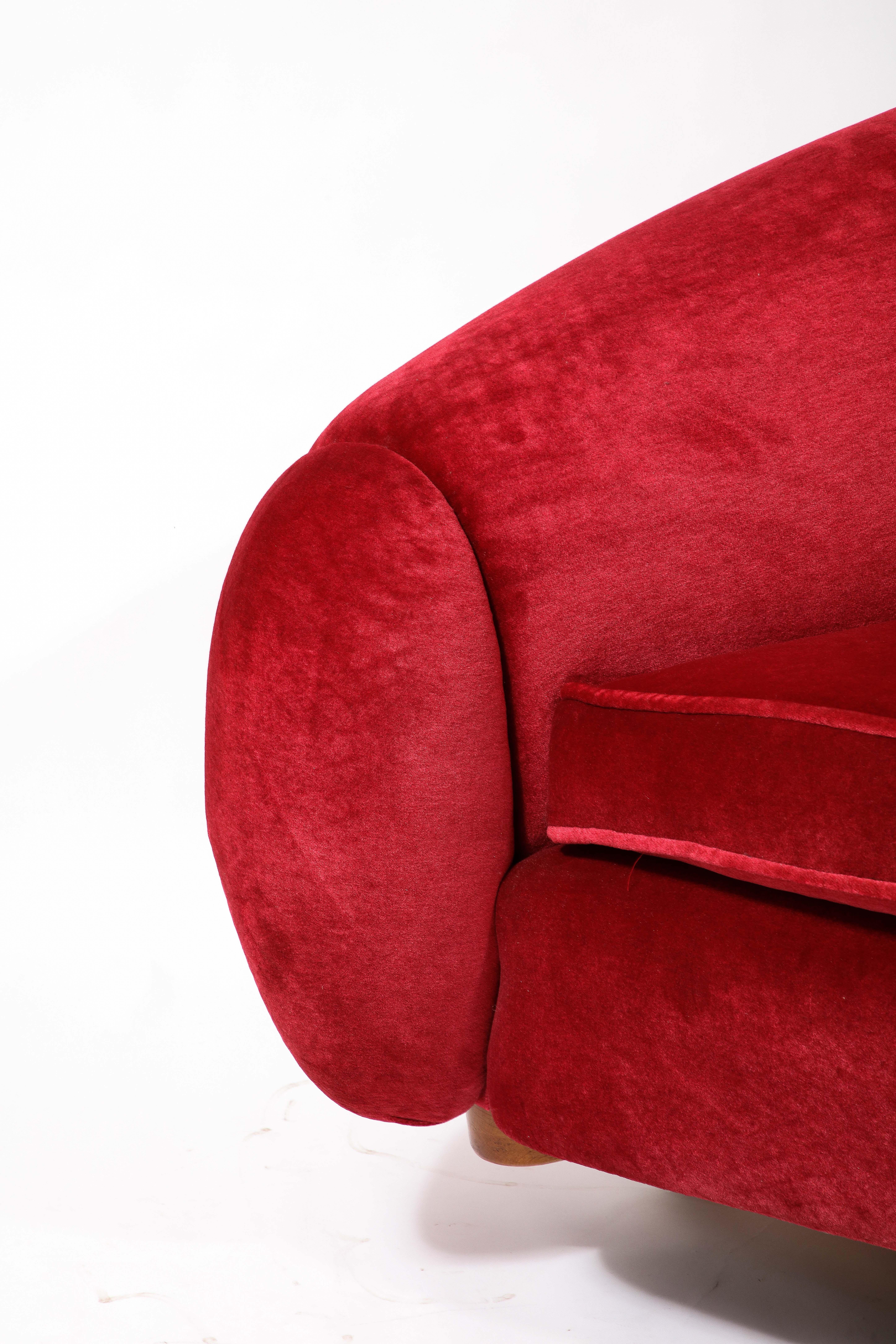 Jean Royère Style Boule Sofa  in Red Mohair, France 1980's 2