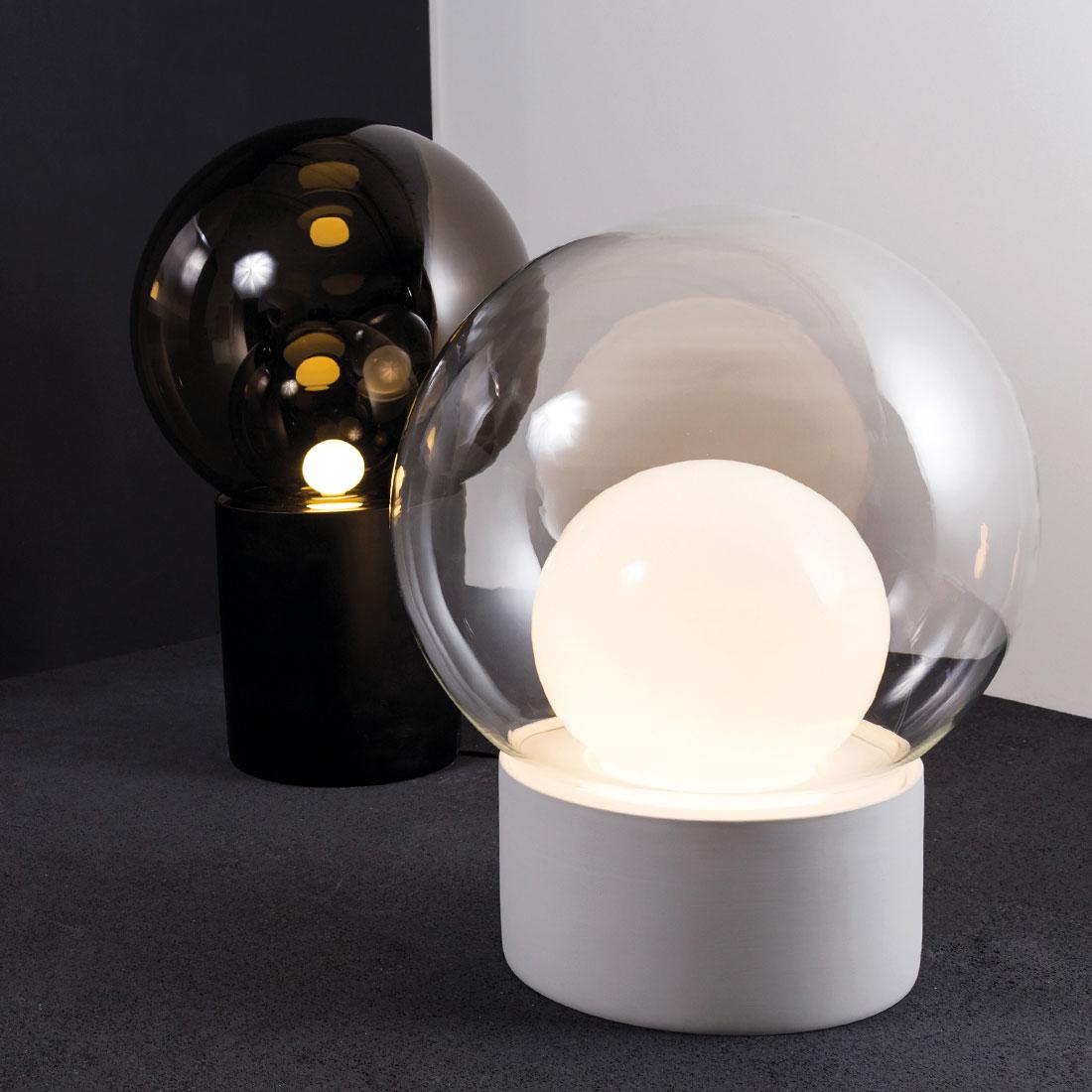 Blown Glass Boule, Table Light, Small, Transparent, European, Black, Minimal, 21st Century For Sale