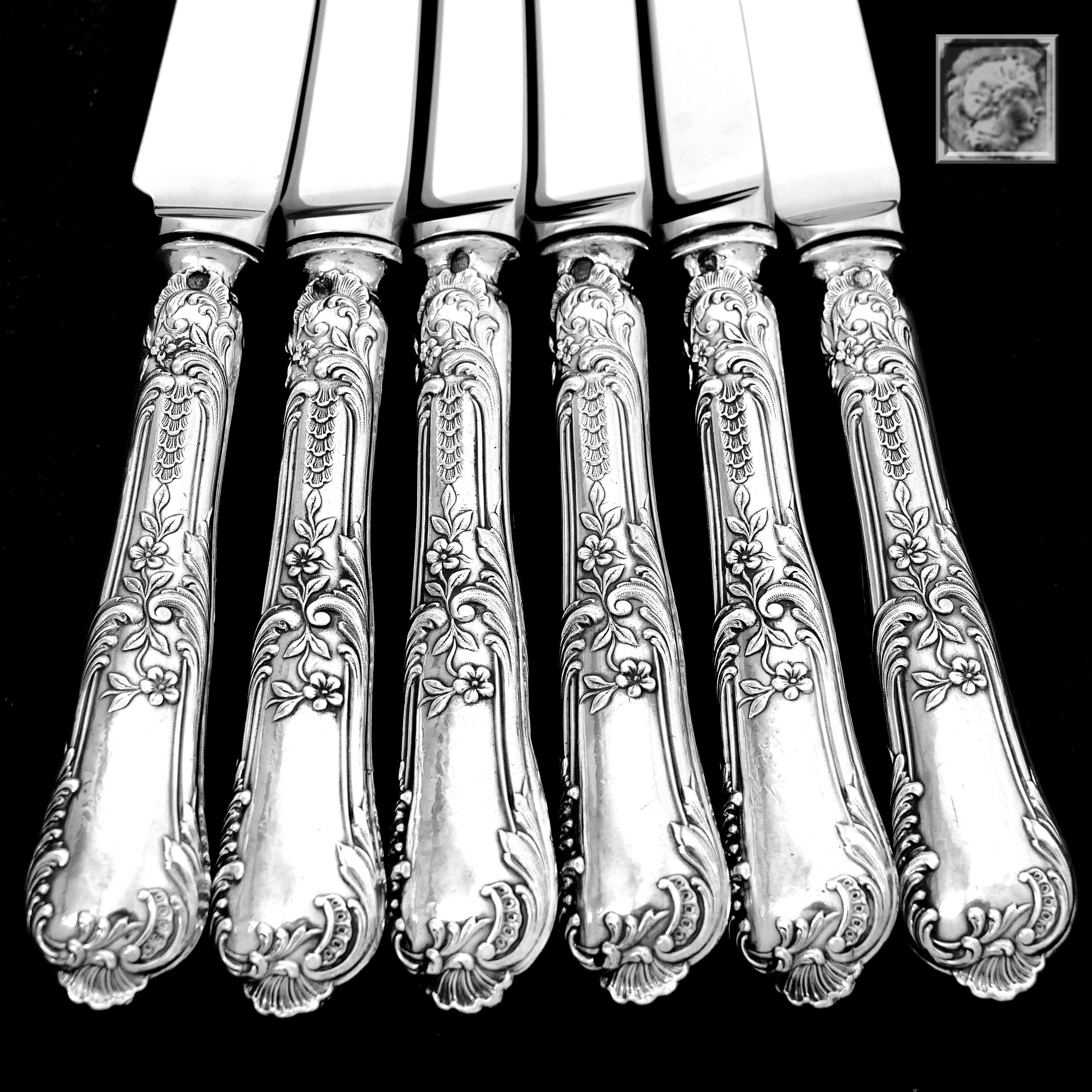 Boulenger French Sterling Silver Dinner Knife Set 12 Piece New Stainless Blades In Good Condition For Sale In TRIAIZE, PAYS DE LOIRE