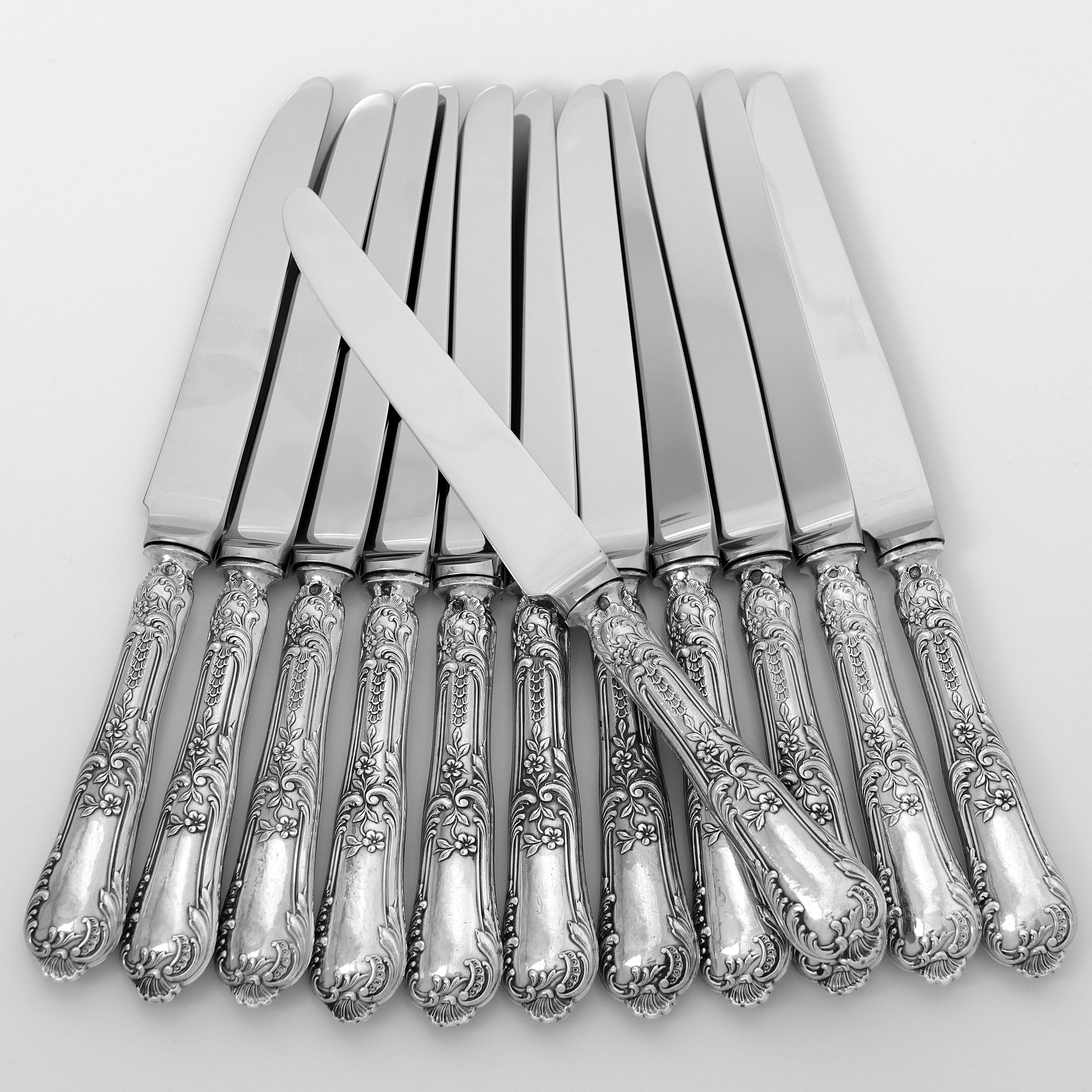 Boulenger French Sterling Silver Dinner Knife Set 12 Piece New Stainless Blades For Sale 1