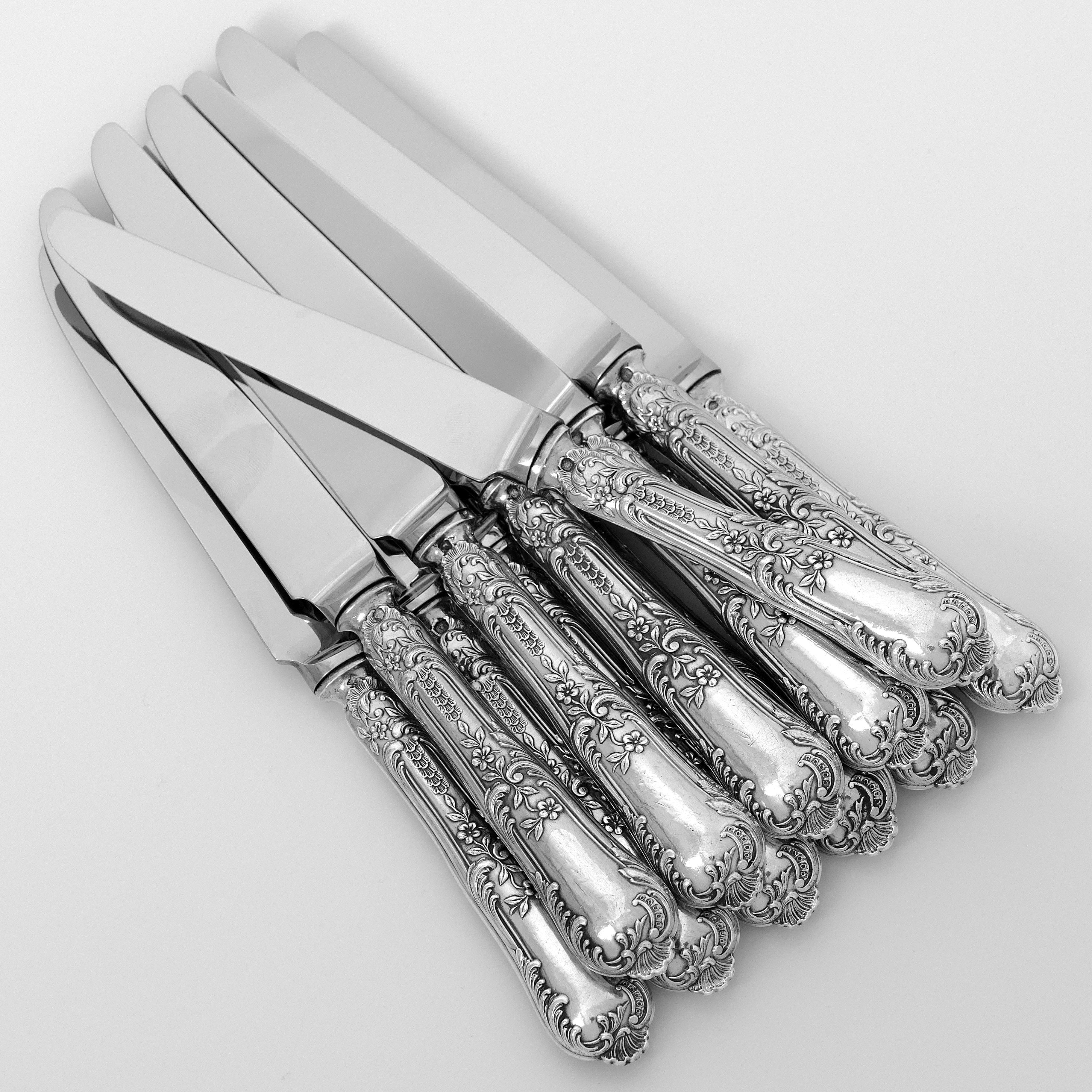 Boulenger French Sterling Silver Dinner Knife Set 12 Piece New Stainless Blades For Sale 3