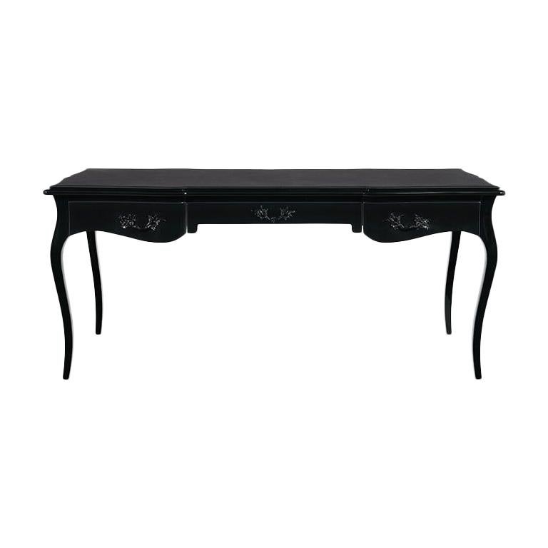 Boulevard Desk in Black Lacquered with Leather Top For Sale