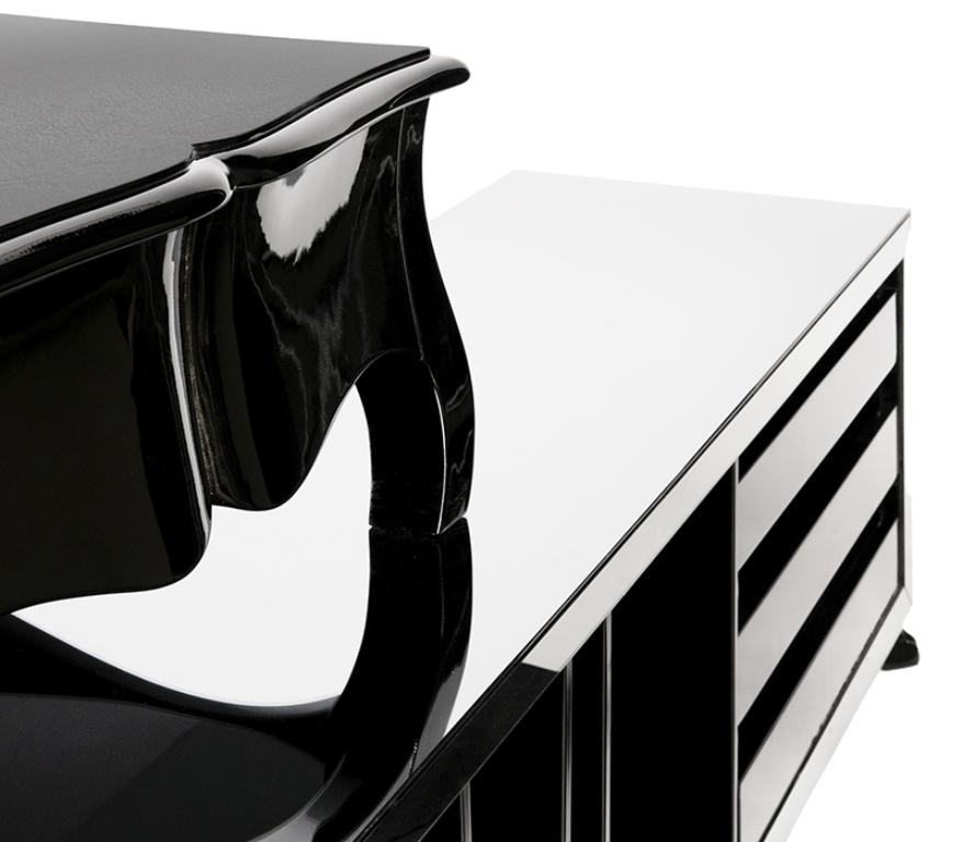 Boulevard Desk in Black Lacquered with Leather Top by Boca do Lobo In New Condition For Sale In New York, NY