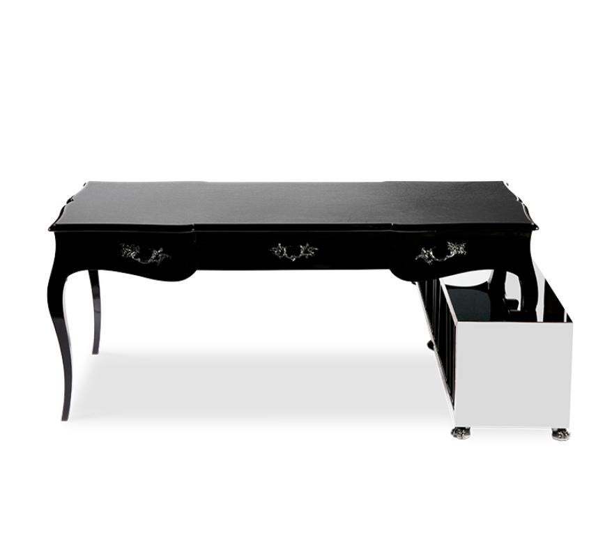 Boulevard Desk in Black Lacquered with Leather Top by Boca do Lobo For Sale