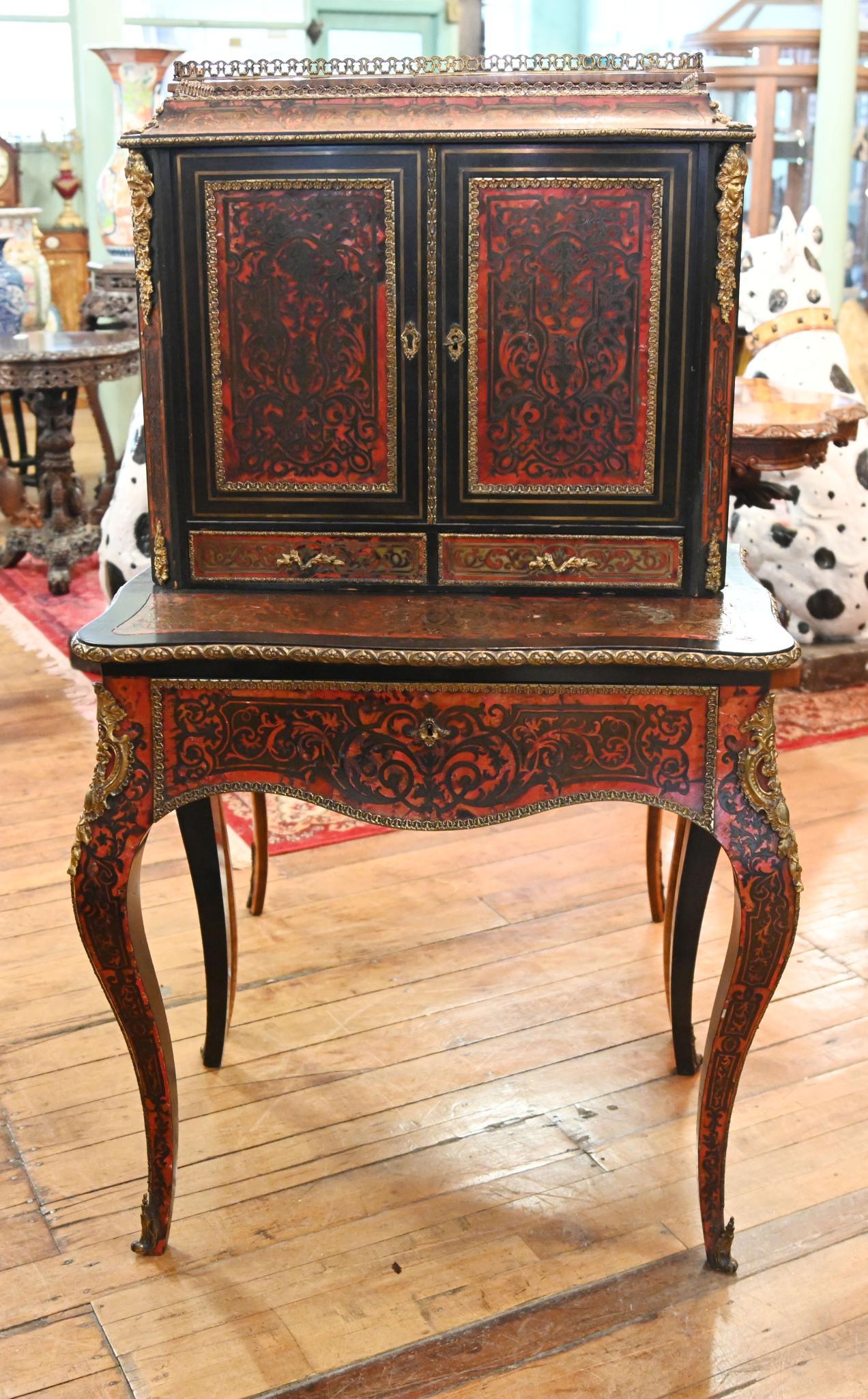 Boulle Bonheur de Jour Scrivania intarsiata 1880 in vendita 11