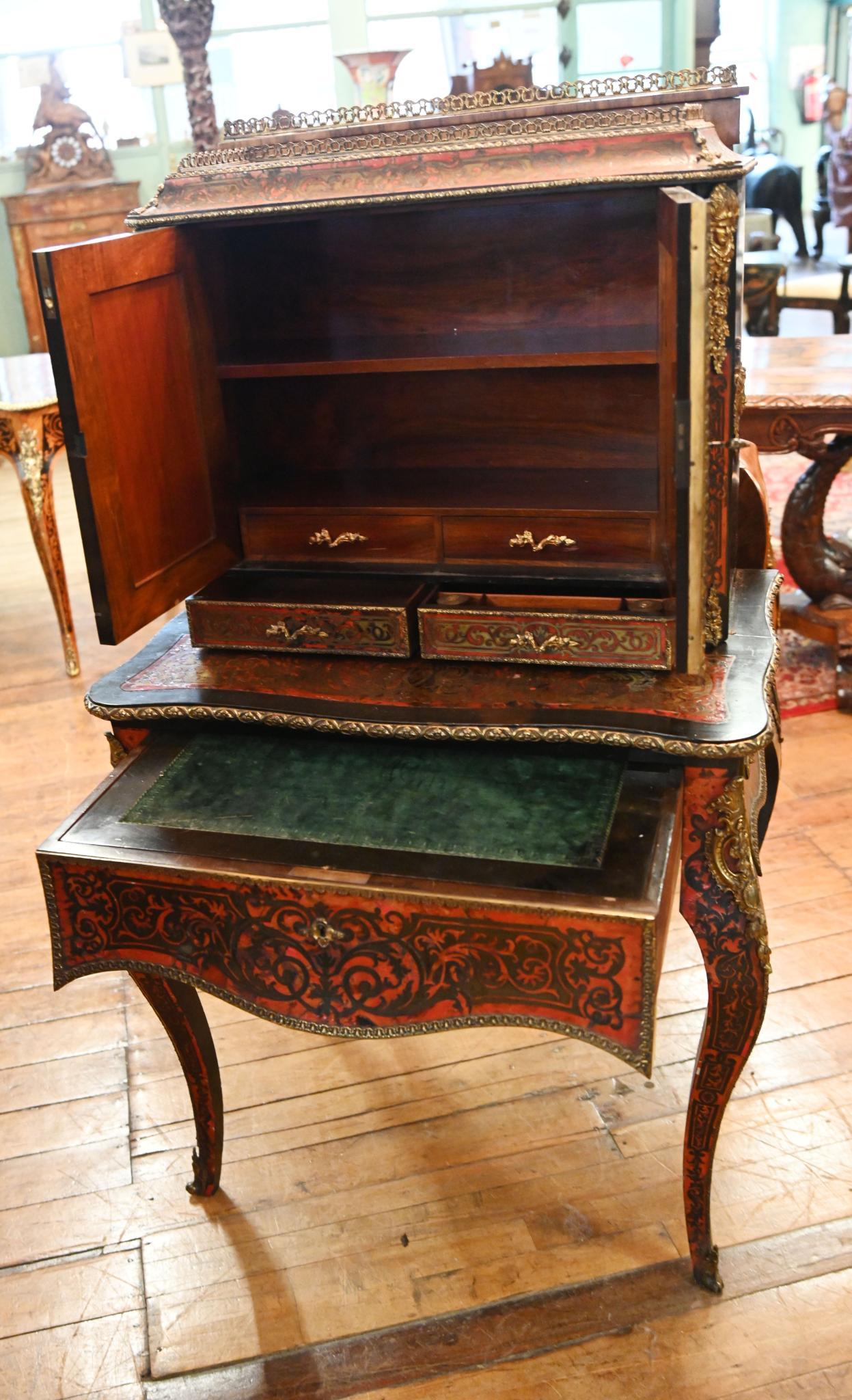 Boulle Bonheur de Jour Scrivania intarsiata 1880 in vendita 3