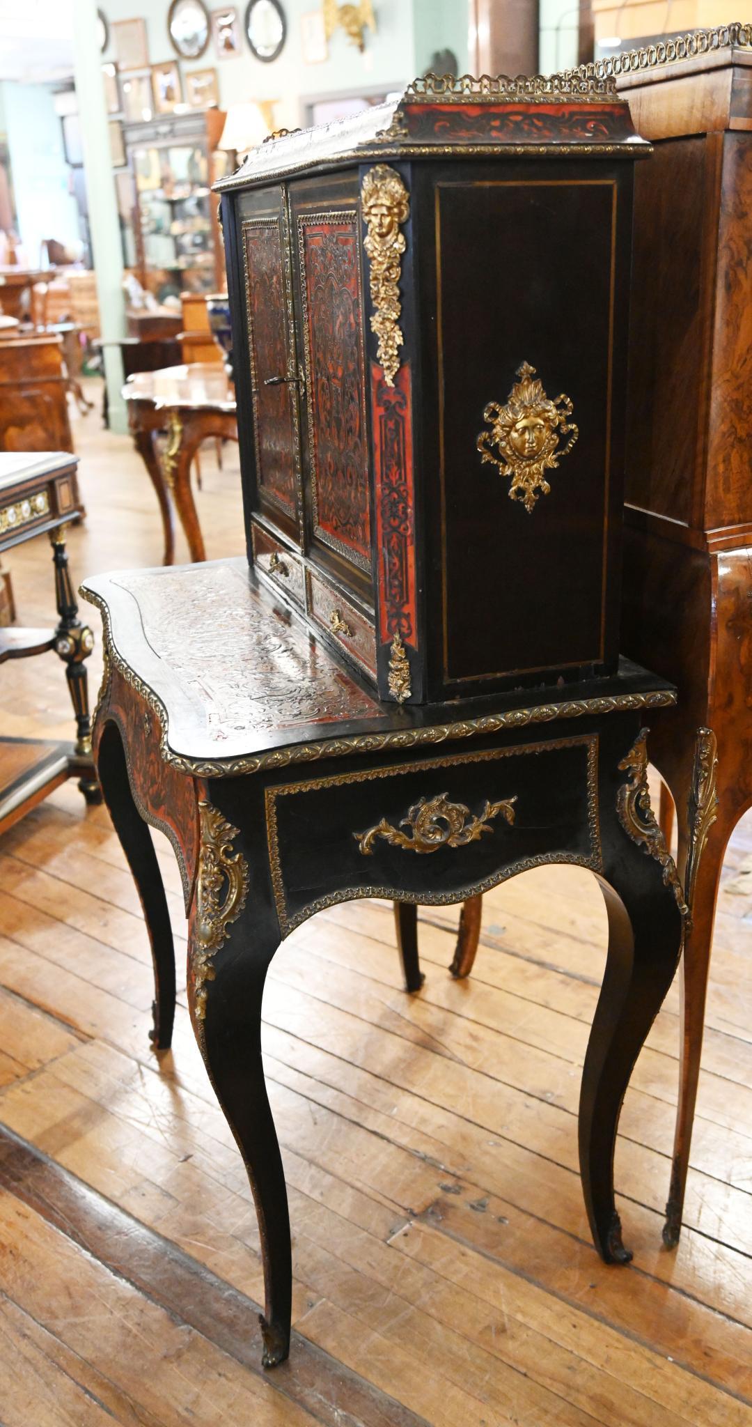 Boulle Bonheur de Jour Scrivania intarsiata 1880 in vendita 4