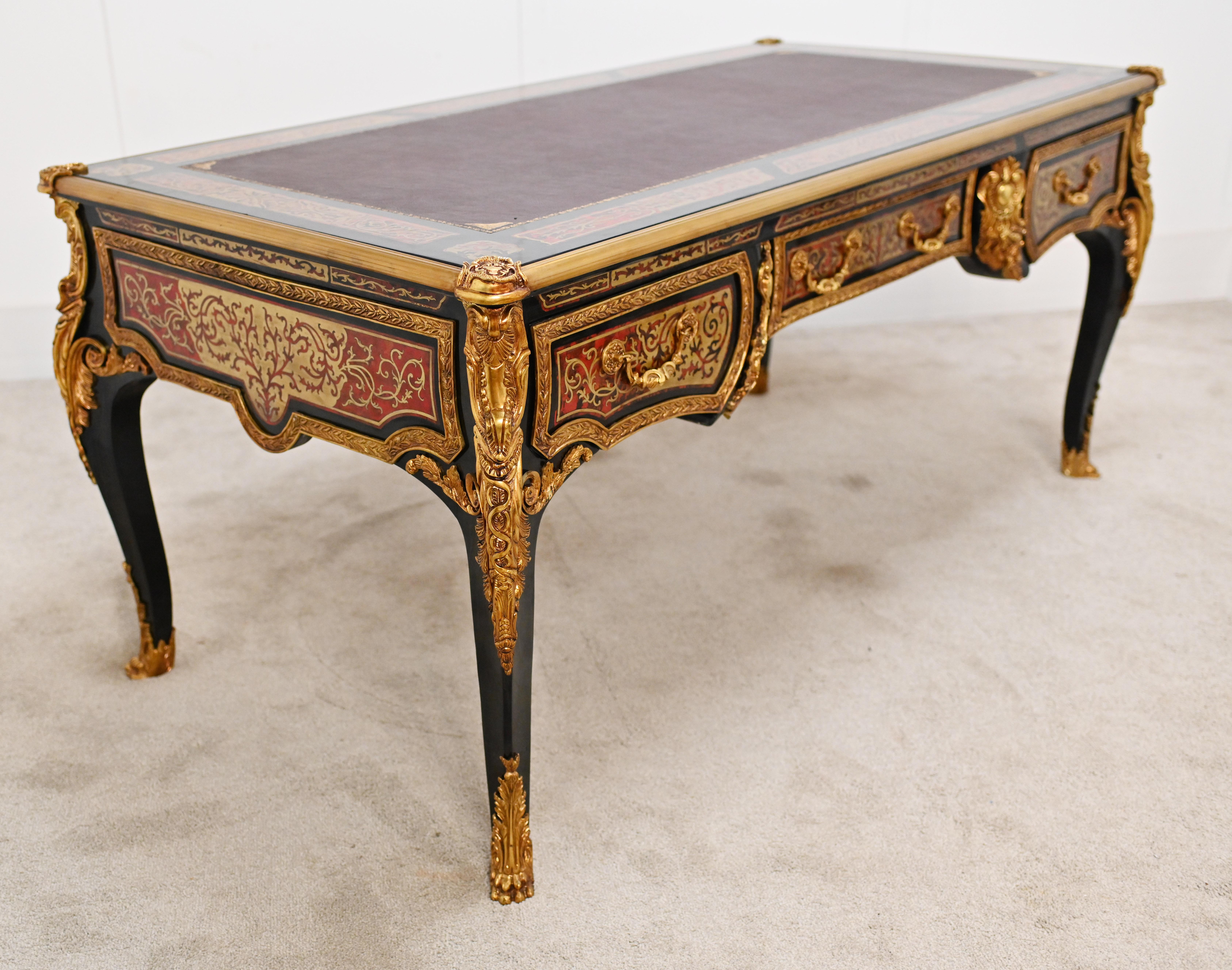 Boulle Bureau Plat Desk French Marquetry Inlay For Sale 5