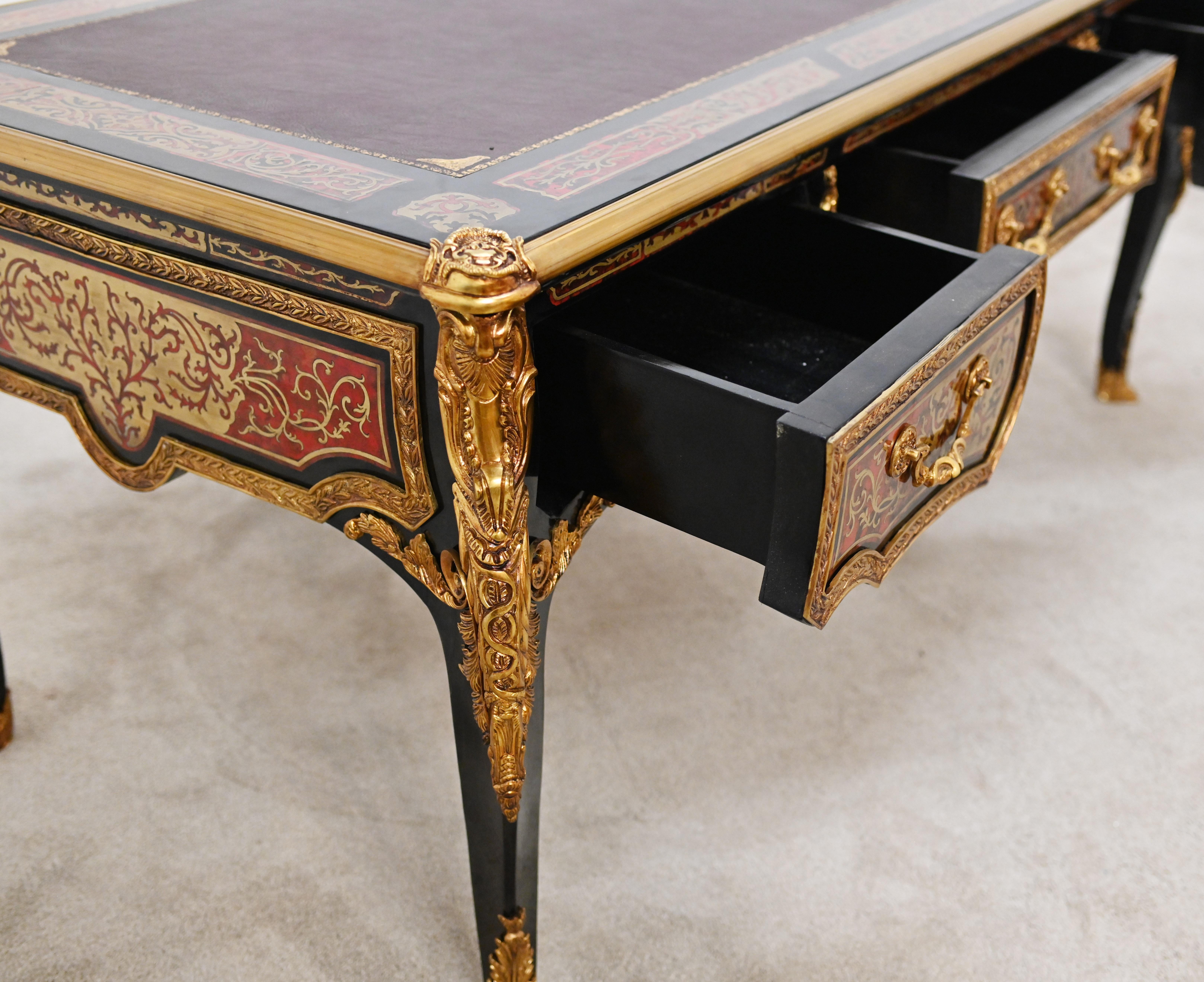 Boulle Bureau Plat Desk French Marquetry Inlay For Sale 6