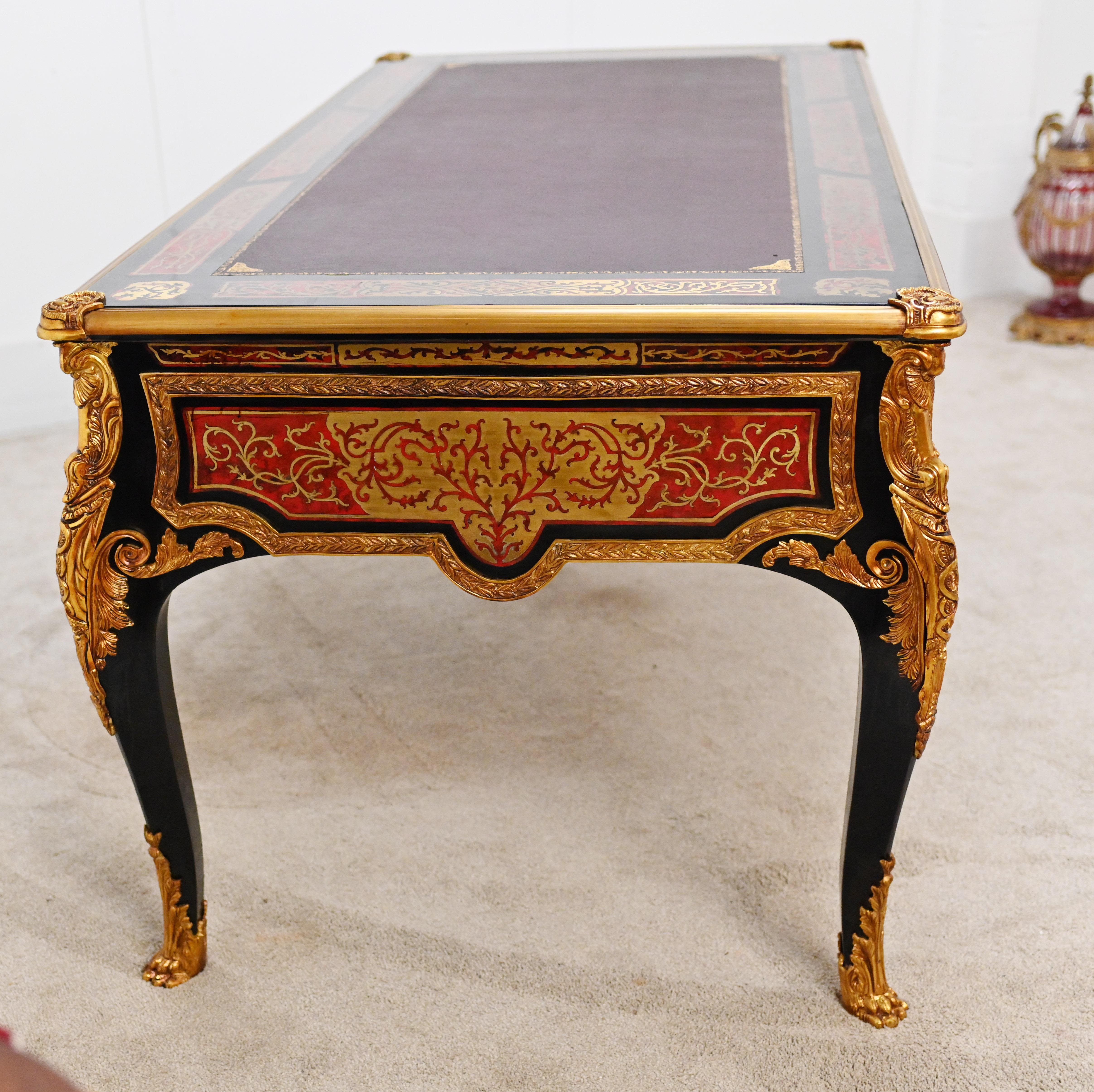 Boulle Bureau Plat Desk French Marquetry Inlay For Sale 7