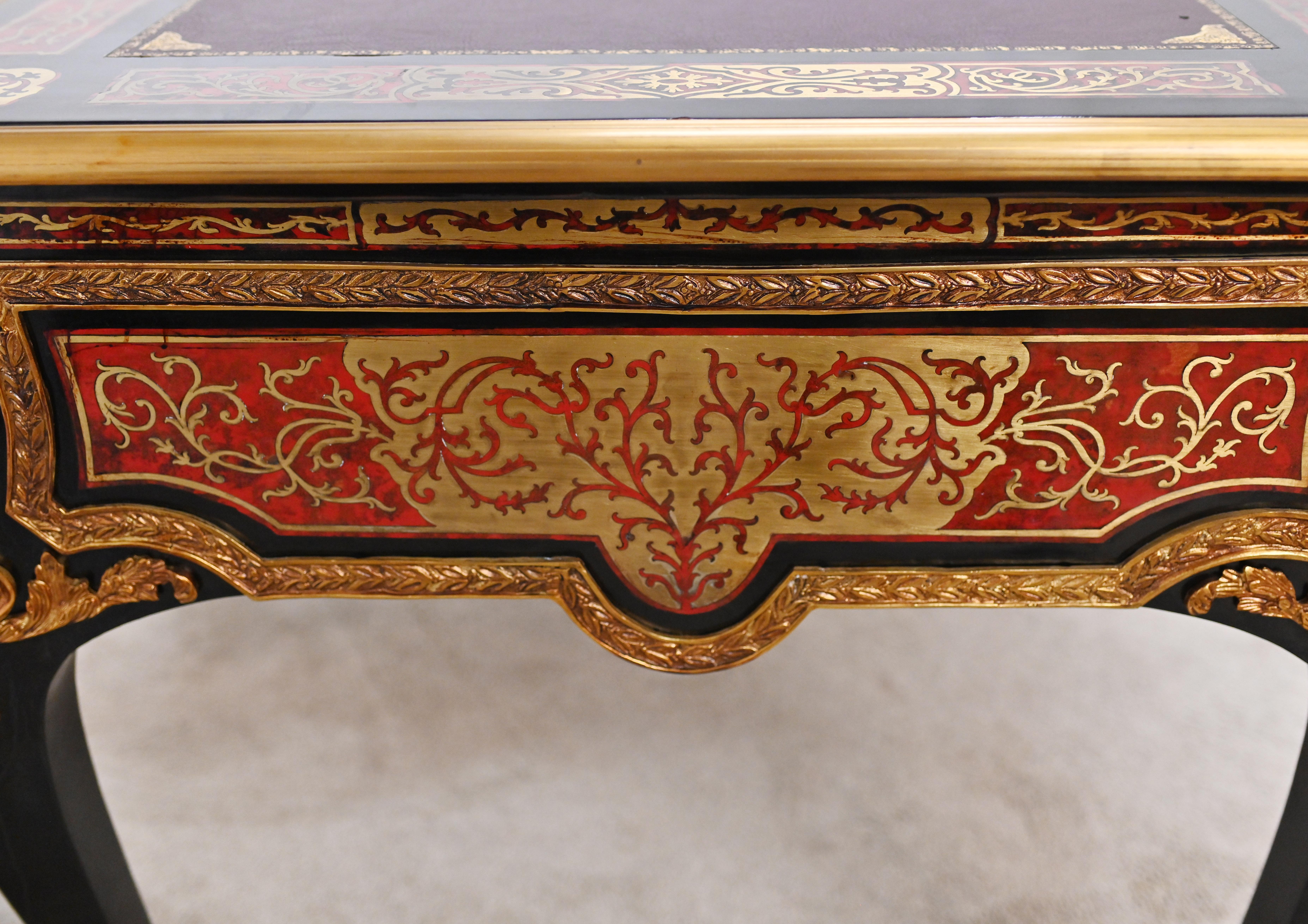 Boulle Bureau Plat Desk French Marquetry Inlay For Sale 8
