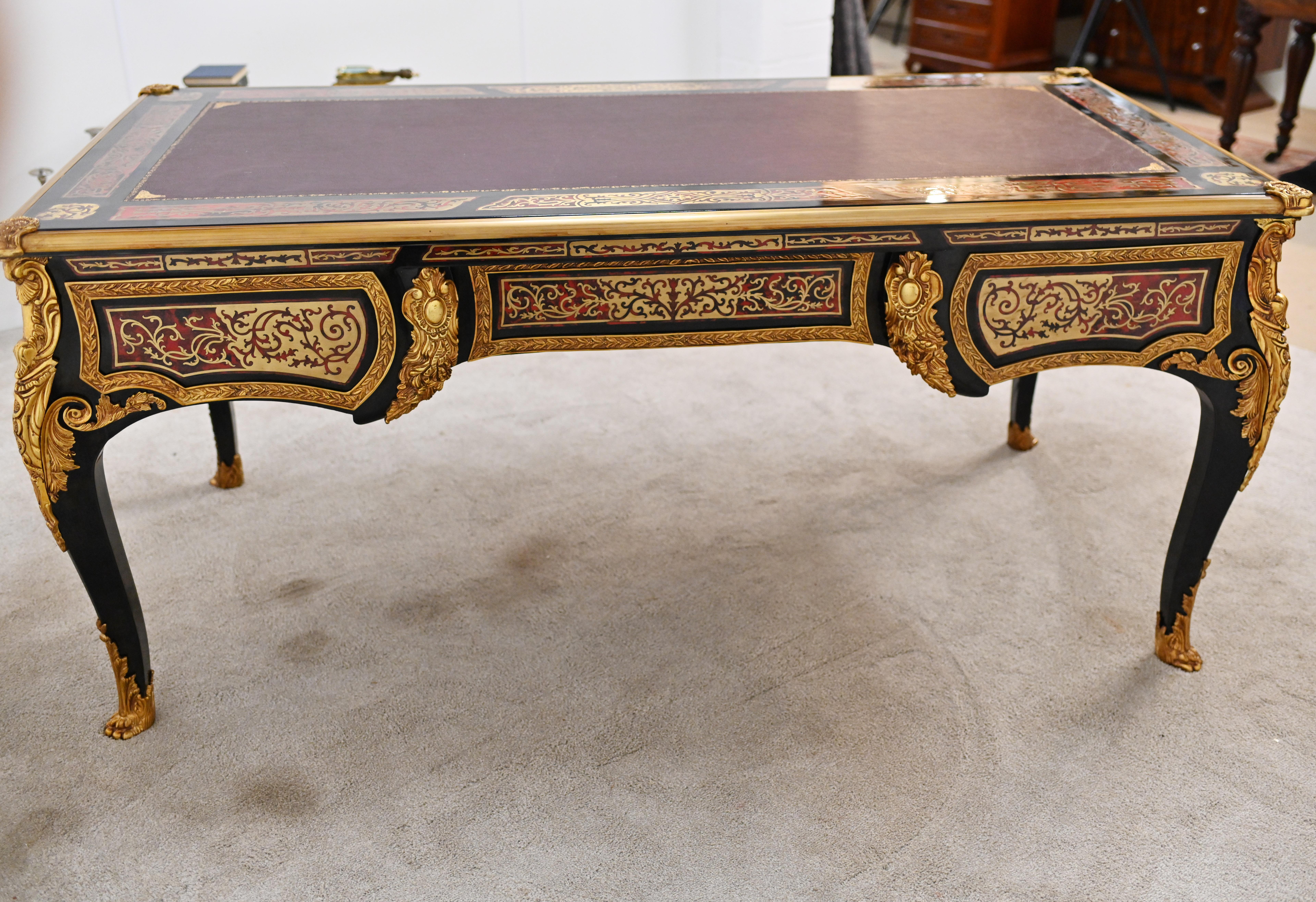 Boulle Bureau Plat Desk French Marquetry Inlay For Sale 9