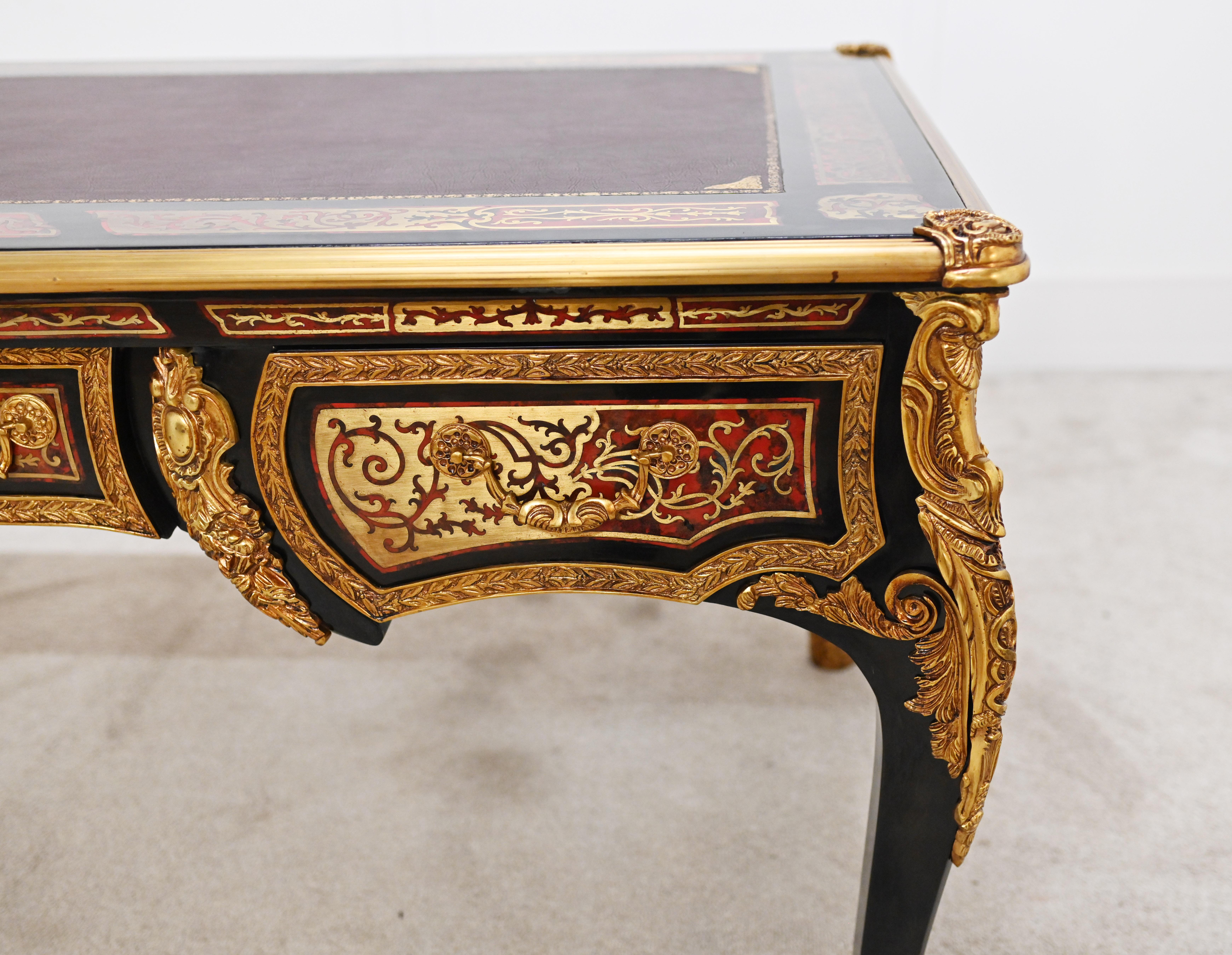 Boulle Bureau Plat Desk French Marquetry Inlay For Sale 1