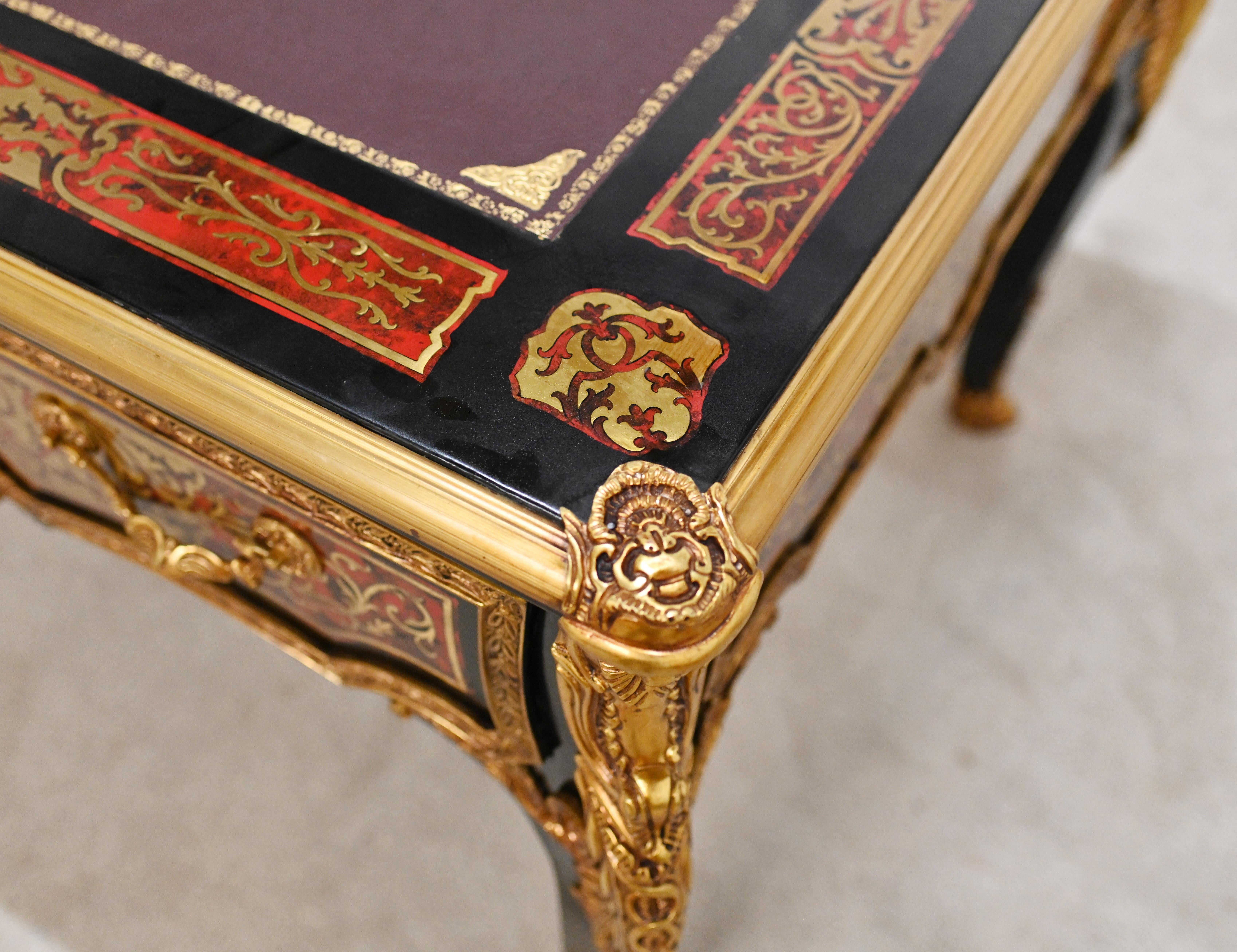 Boulle Bureau Plat Desk French Marquetry Inlay For Sale 2