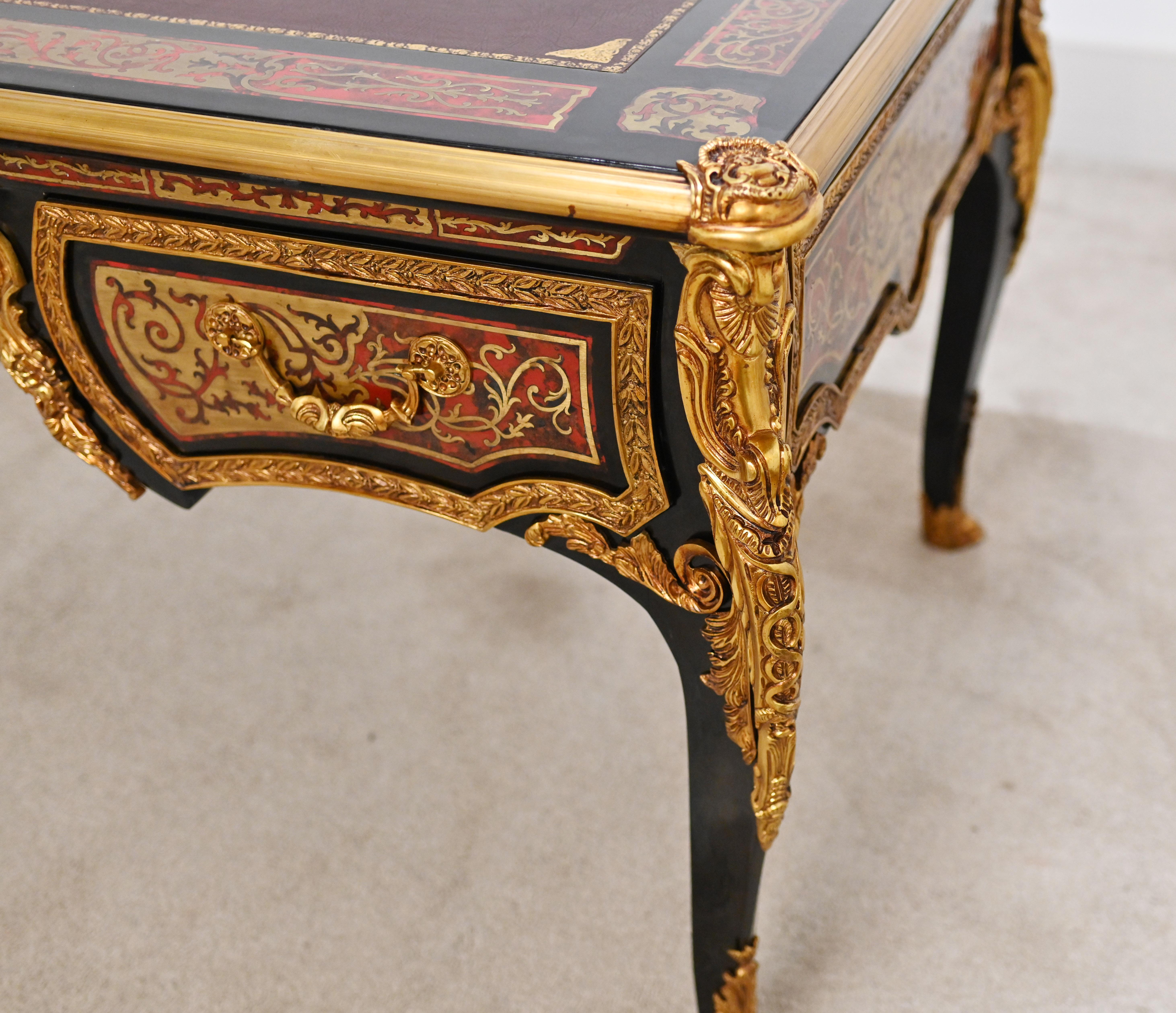 Boulle Bureau Plat Desk French Marquetry Inlay For Sale 3