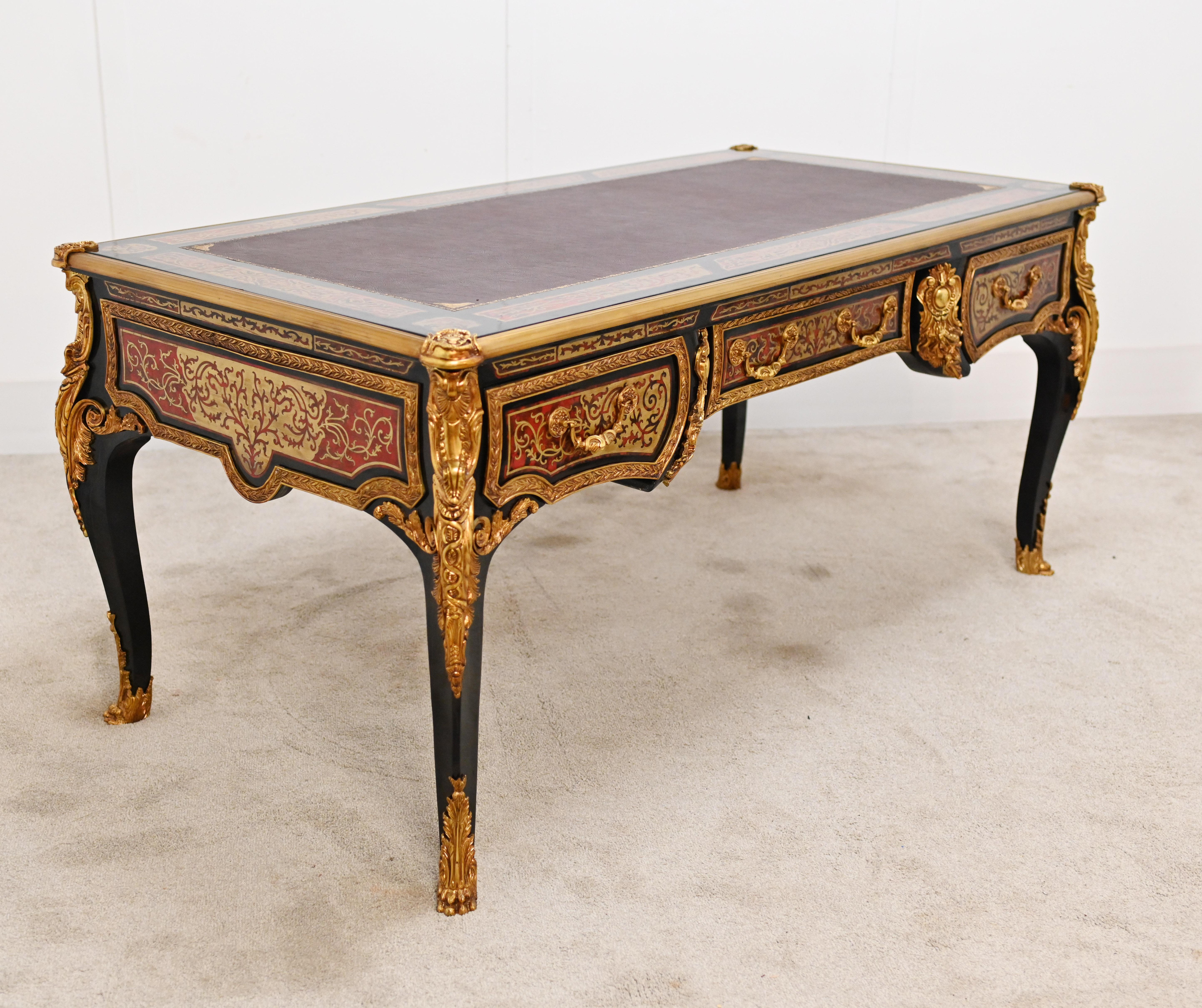 Boulle Bureau Plat Desk French Marquetry Inlay For Sale 4