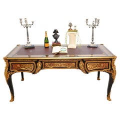 Used Boulle Bureau Plat Desk French Marquetry Inlay