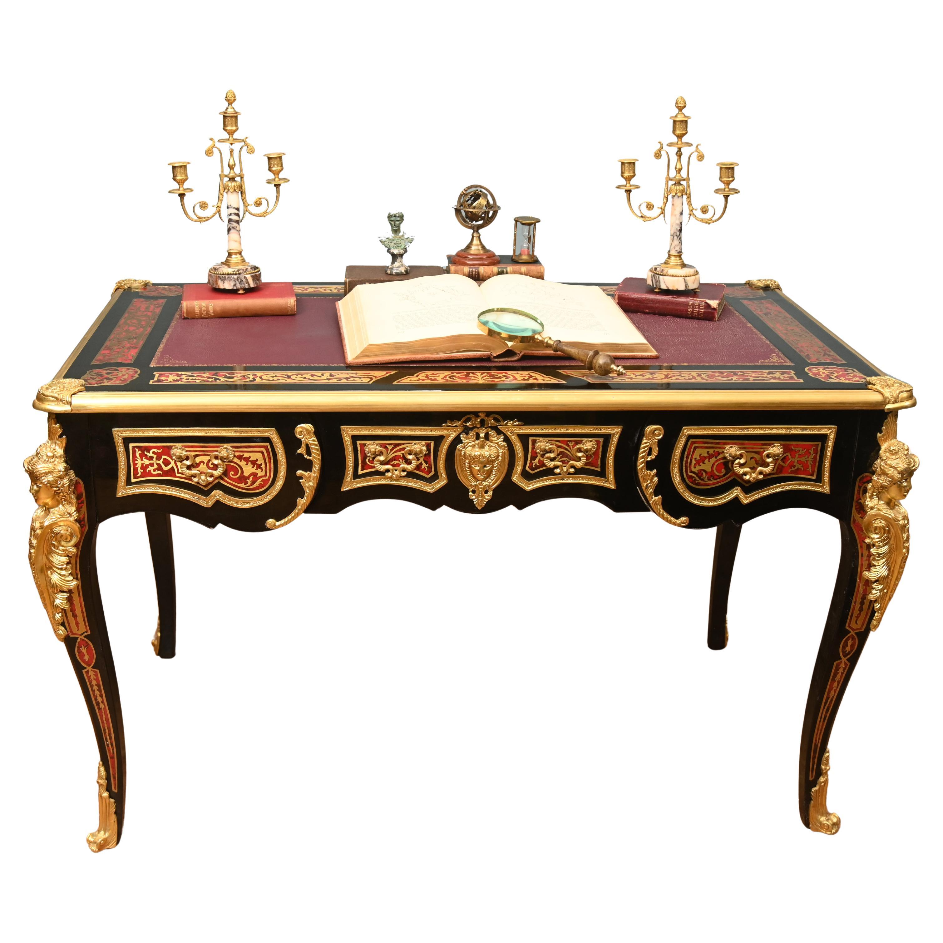 Boulle Bureau Plat Desk Inlay Writing Table Napoleon III