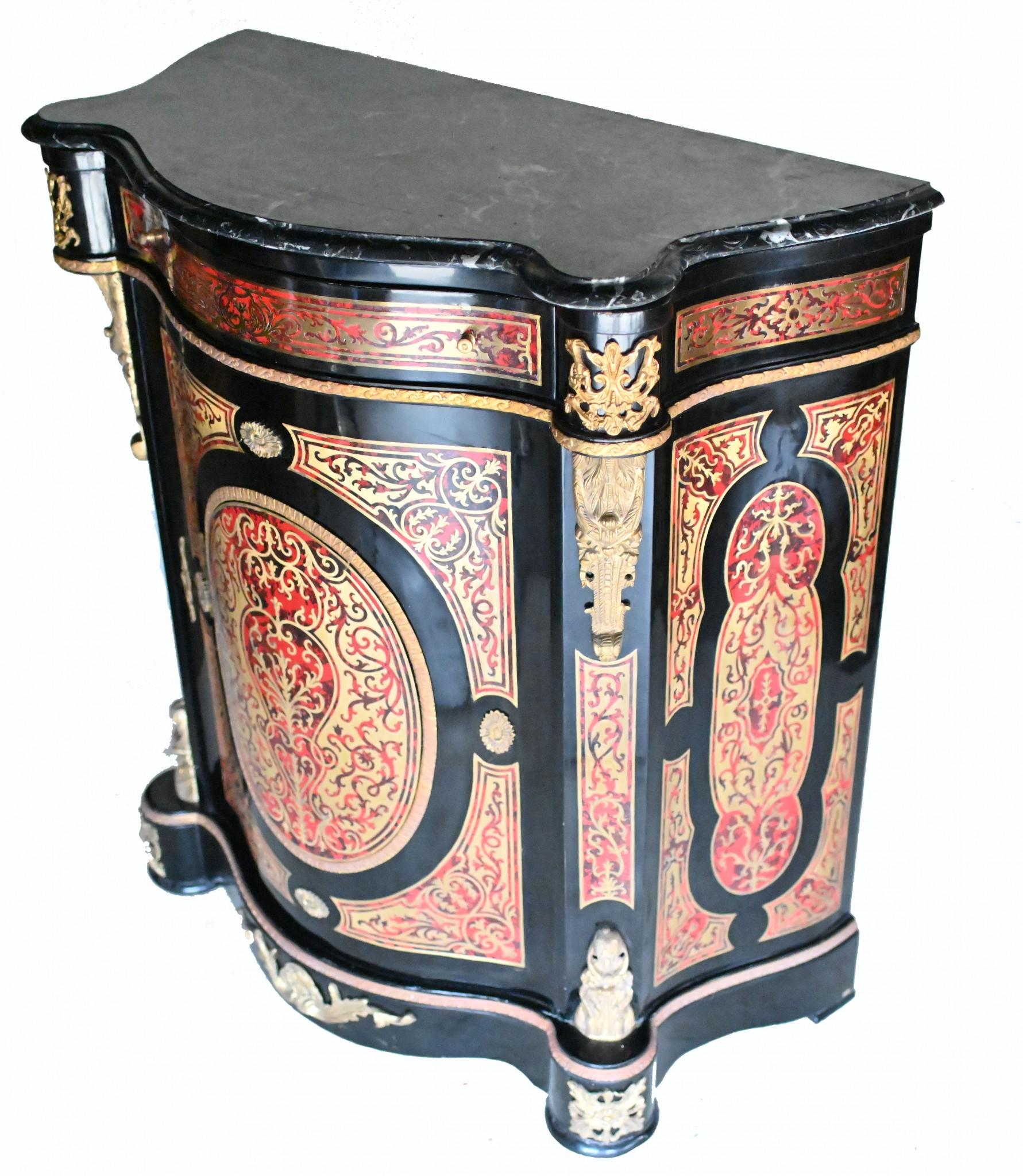Late 20th Century Boulle Cabinet French Marquetry Inlay Credenza For Sale