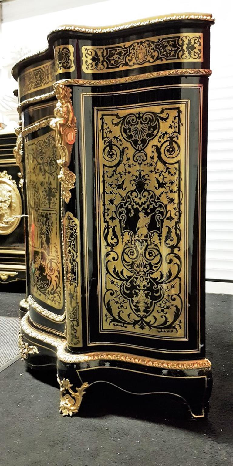 Blackened Boulle Cabinet inl Brass Marquetry, Napoleon III France