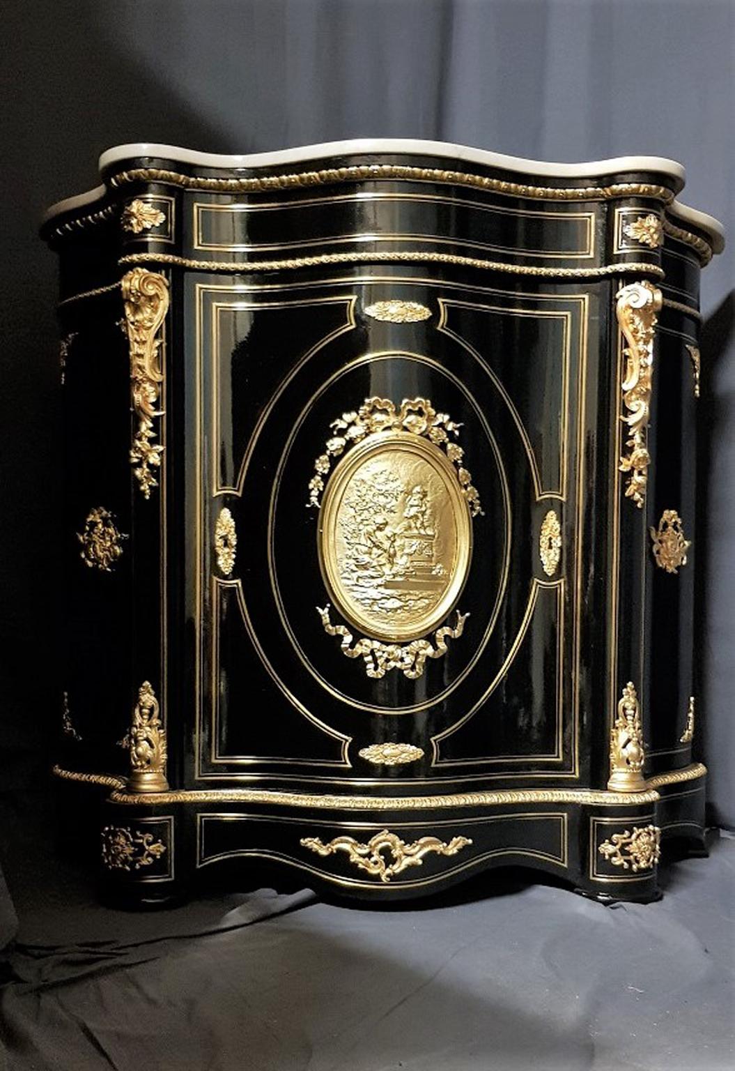 French Boulle Carrara Curved Cabinet, Napoleon III, France, 1855