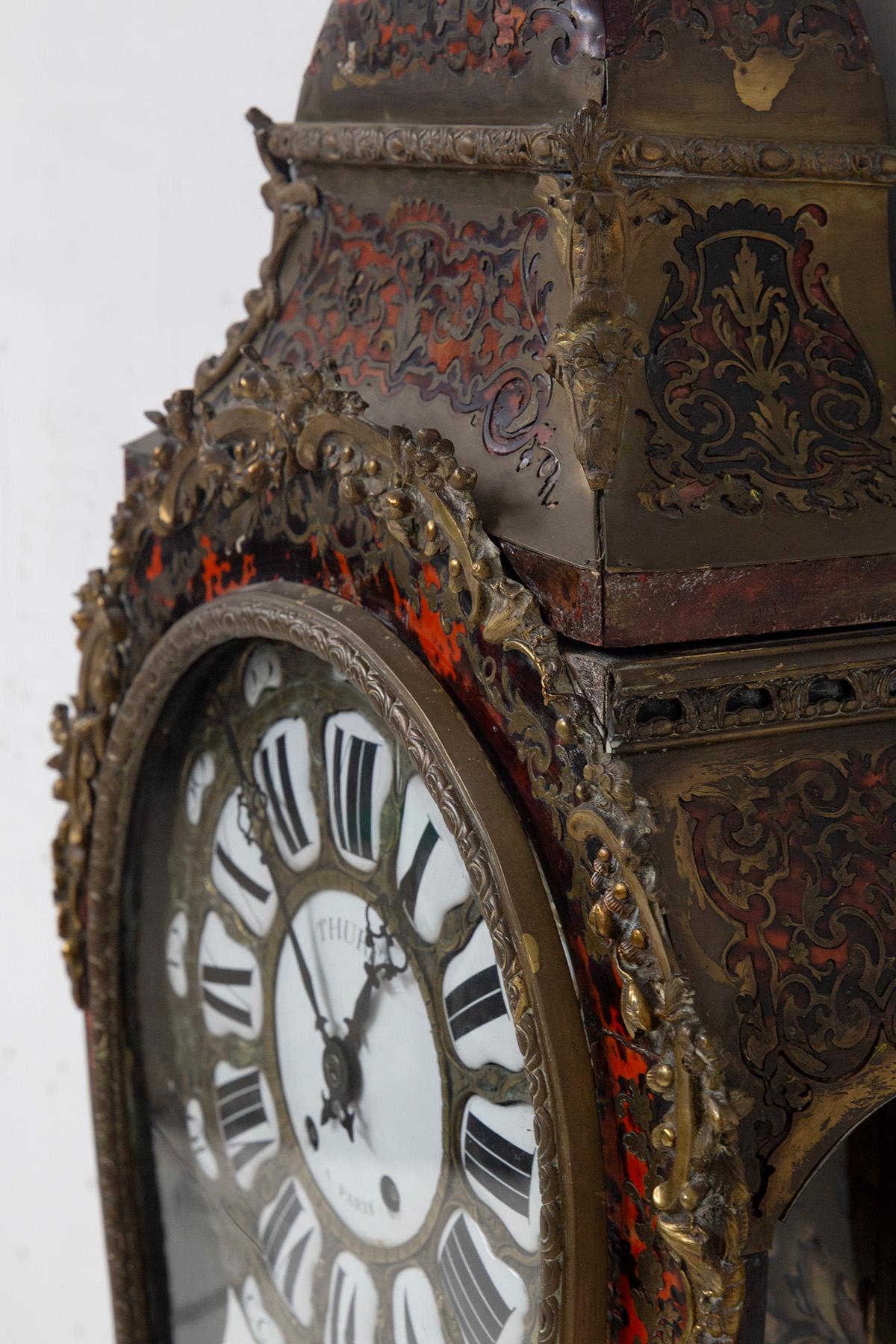 Boulle clock with shelf, marked THURET PARIS For Sale 2