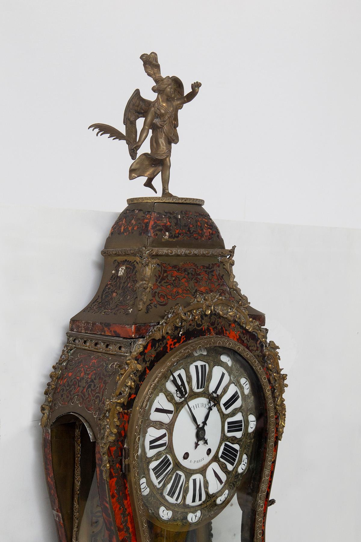 French Boulle clock with shelf, marked THURET PARIS For Sale
