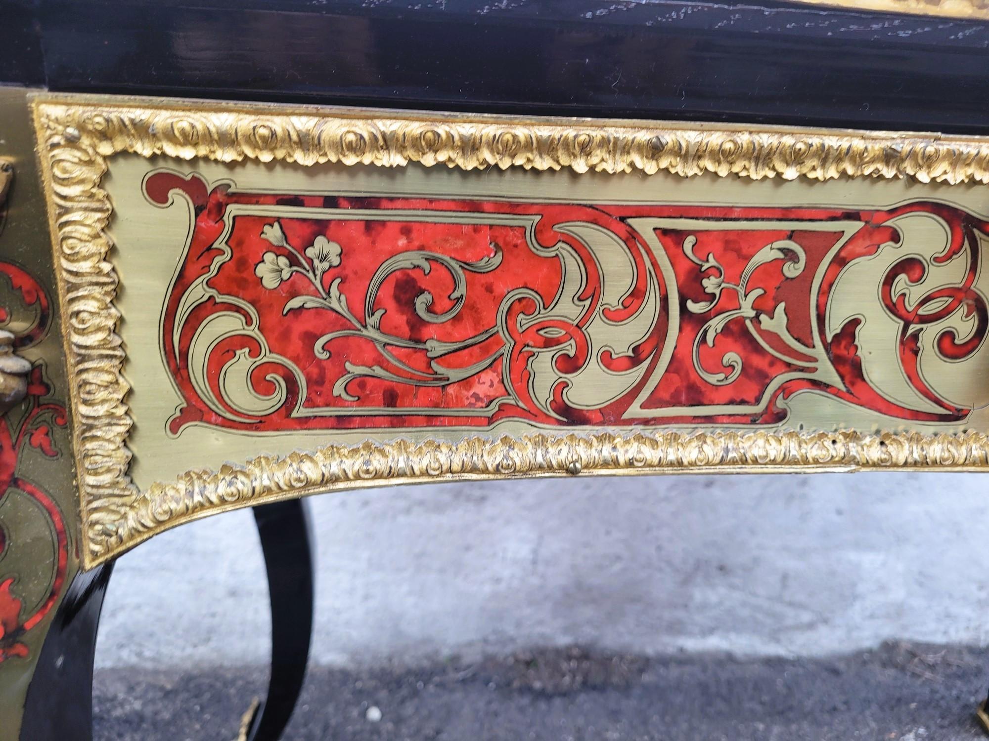 French Boulle Desk In Marquetry And Gilt Bronze, 19th Century For Sale