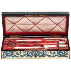 Boulle Engraved Brass French Antique Sewing Box, 19th Century